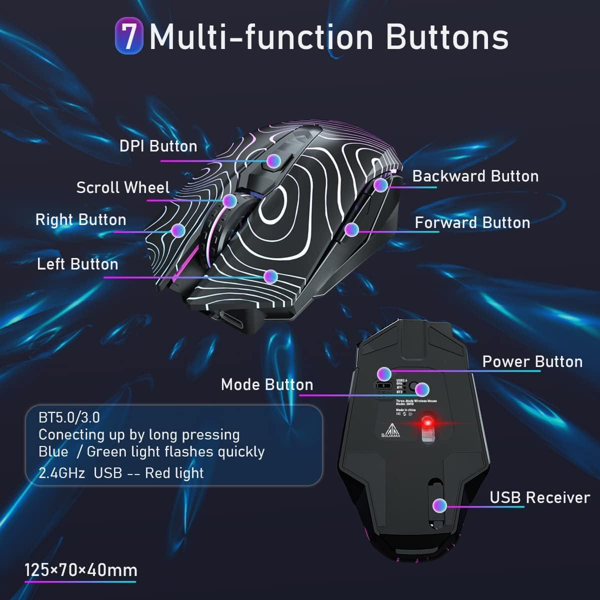 Ratón Gaming Inalámbrico SOLAKAKA SM10 RGB 5 Niveles DPI