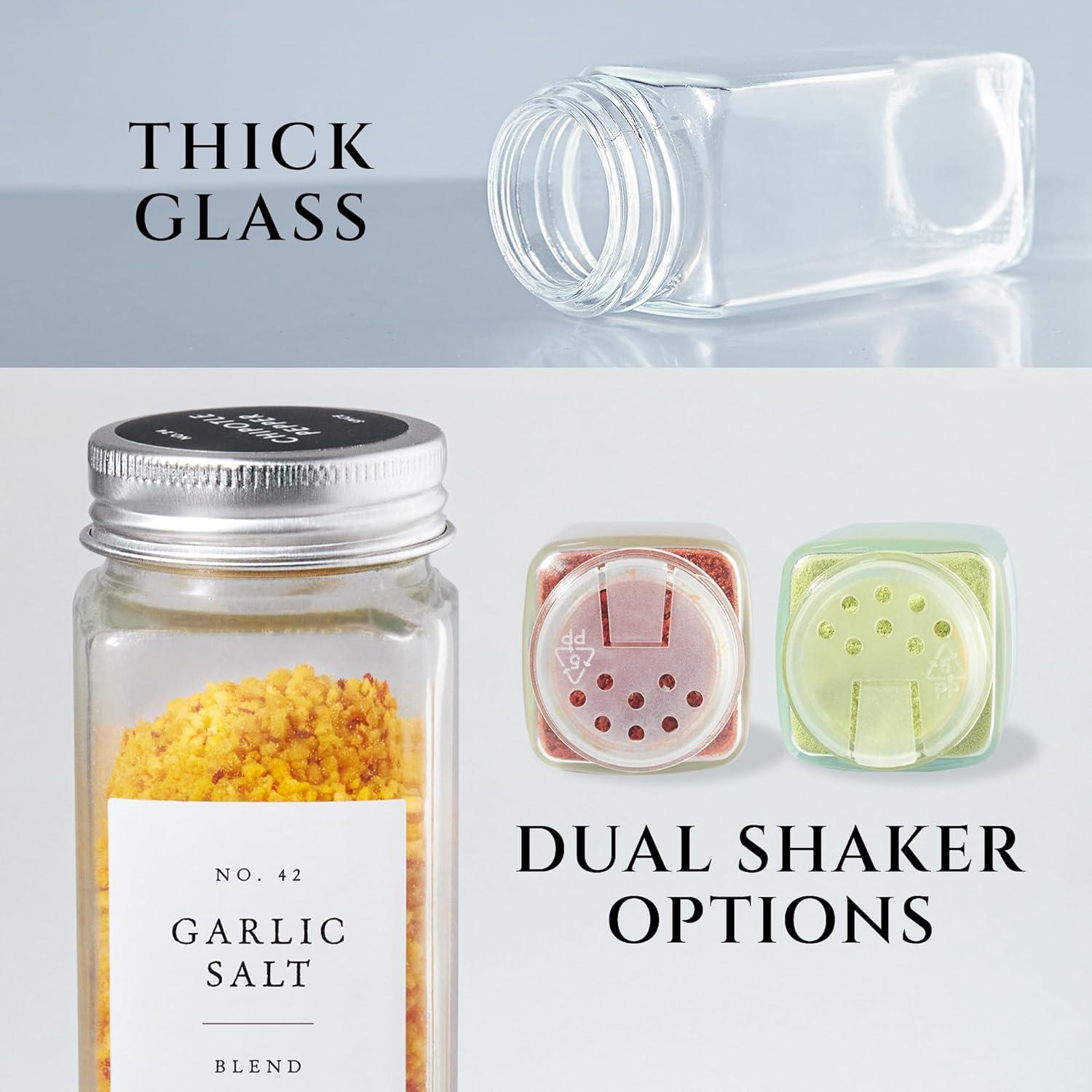 FINESSY Set de 24 Tarros de Especias de Vidrio 473ml con Etiquetas