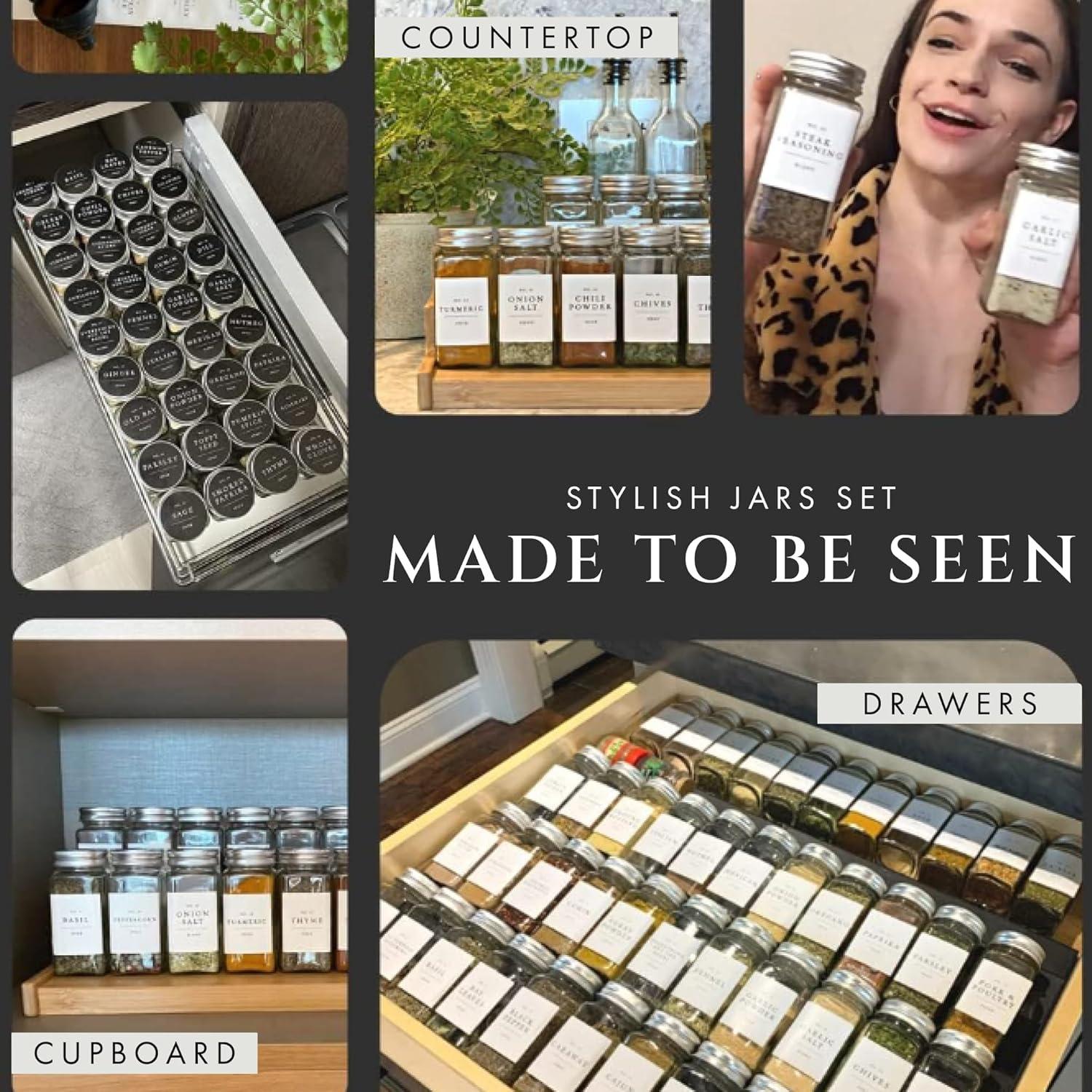 FINESSY Set de 24 Tarros de Especias de Vidrio 473ml con Etiquetas