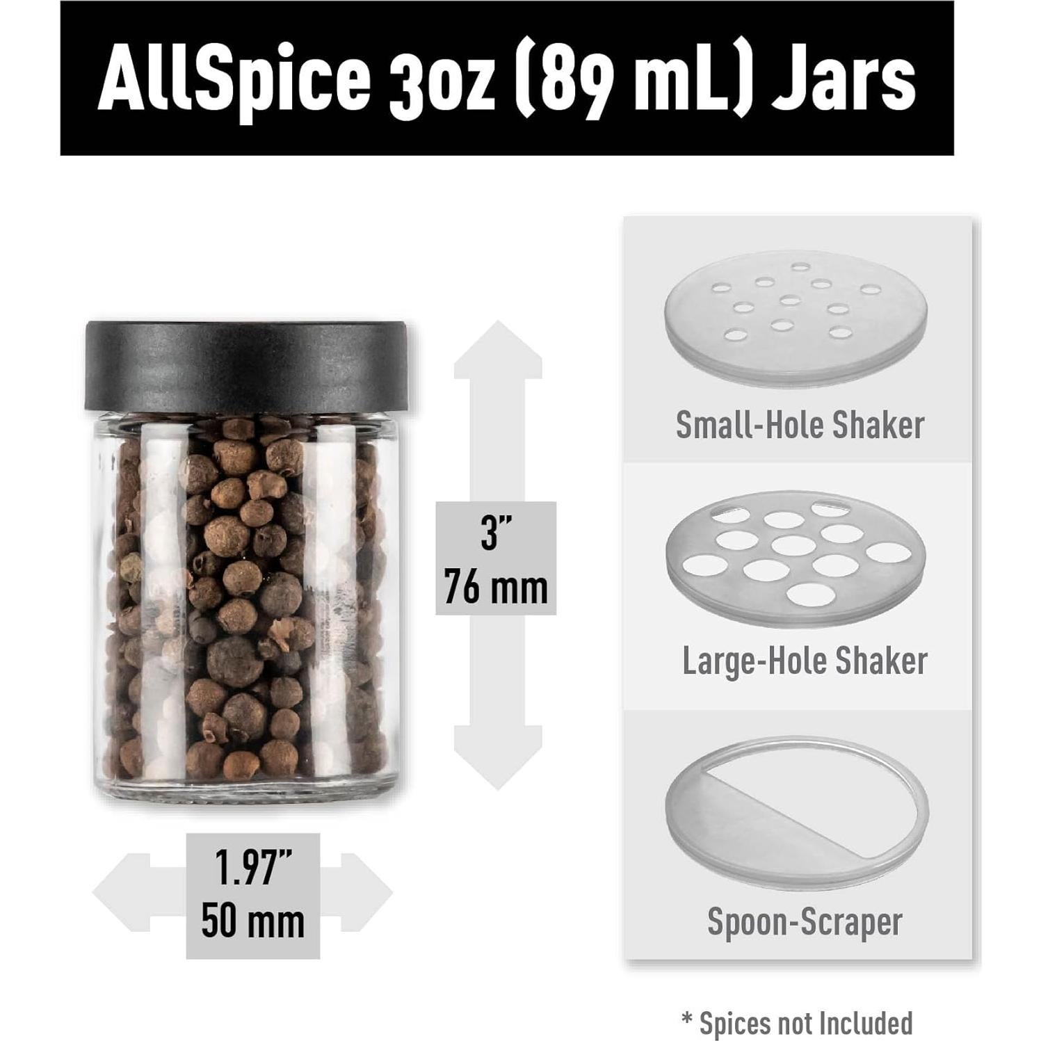 Tarros de Especias de Vidrio AllSpice 3oz - Pack de 18