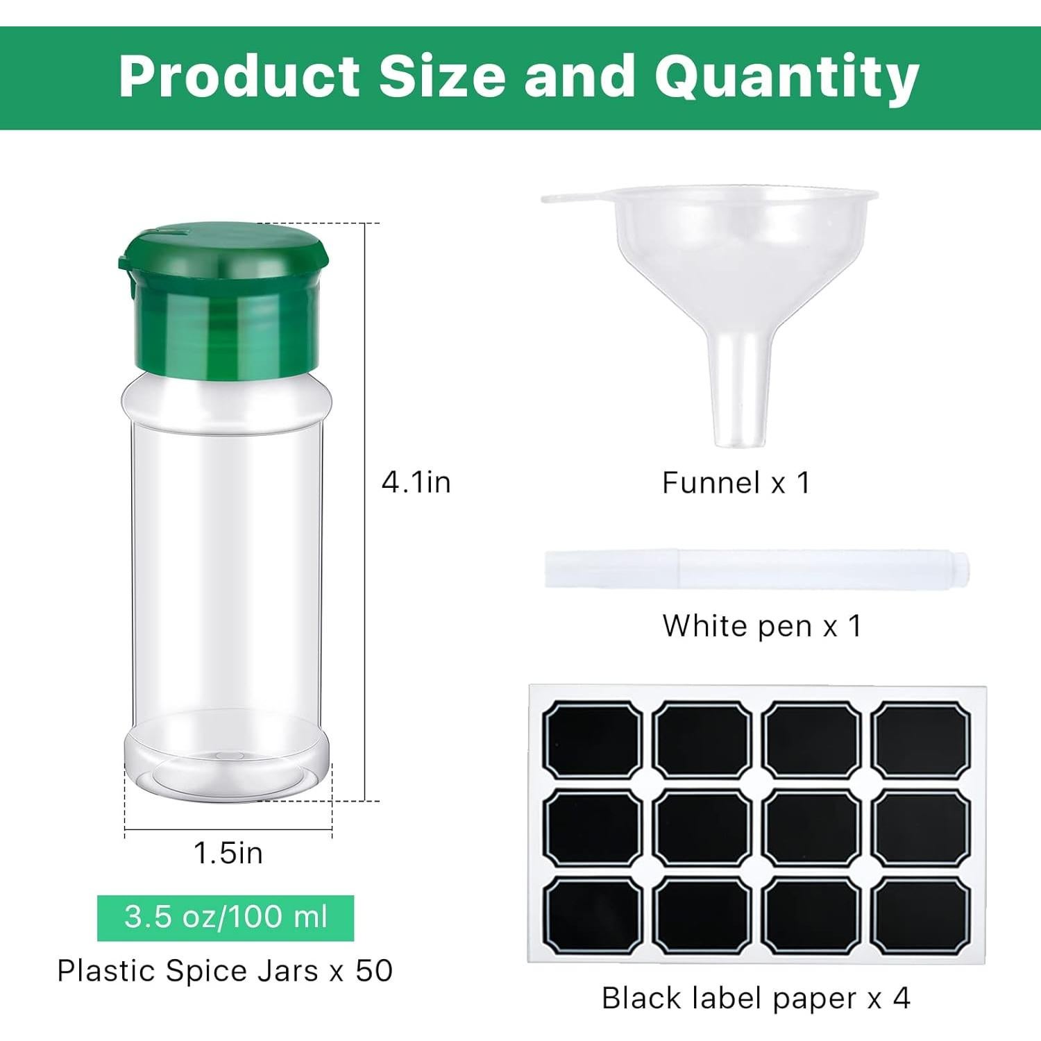 Tarros de Especias Plástico Supkiir 100ml 50 Piezas con Tapas