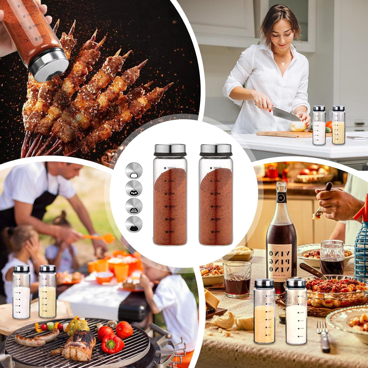 Juego de Saleros y Pimenteros XZJYXJN de Vidrio y Acero Inoxidable