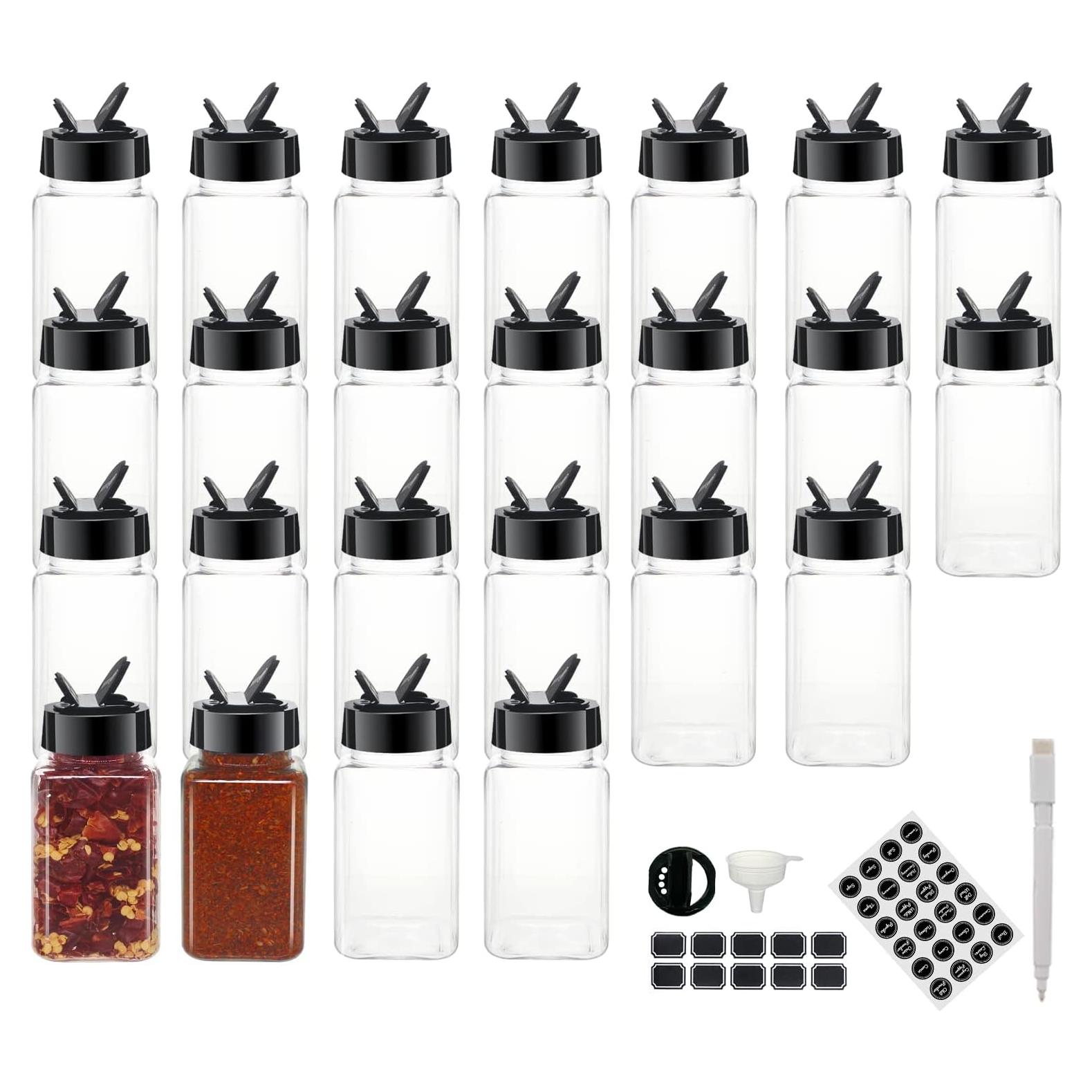 Paquete de 24 tarros de especias BPFY 120 ml con tapas negras