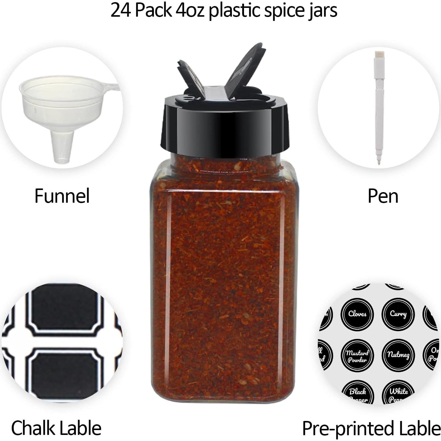 Paquete de 24 tarros de especias BPFY 120 ml con tapas negras