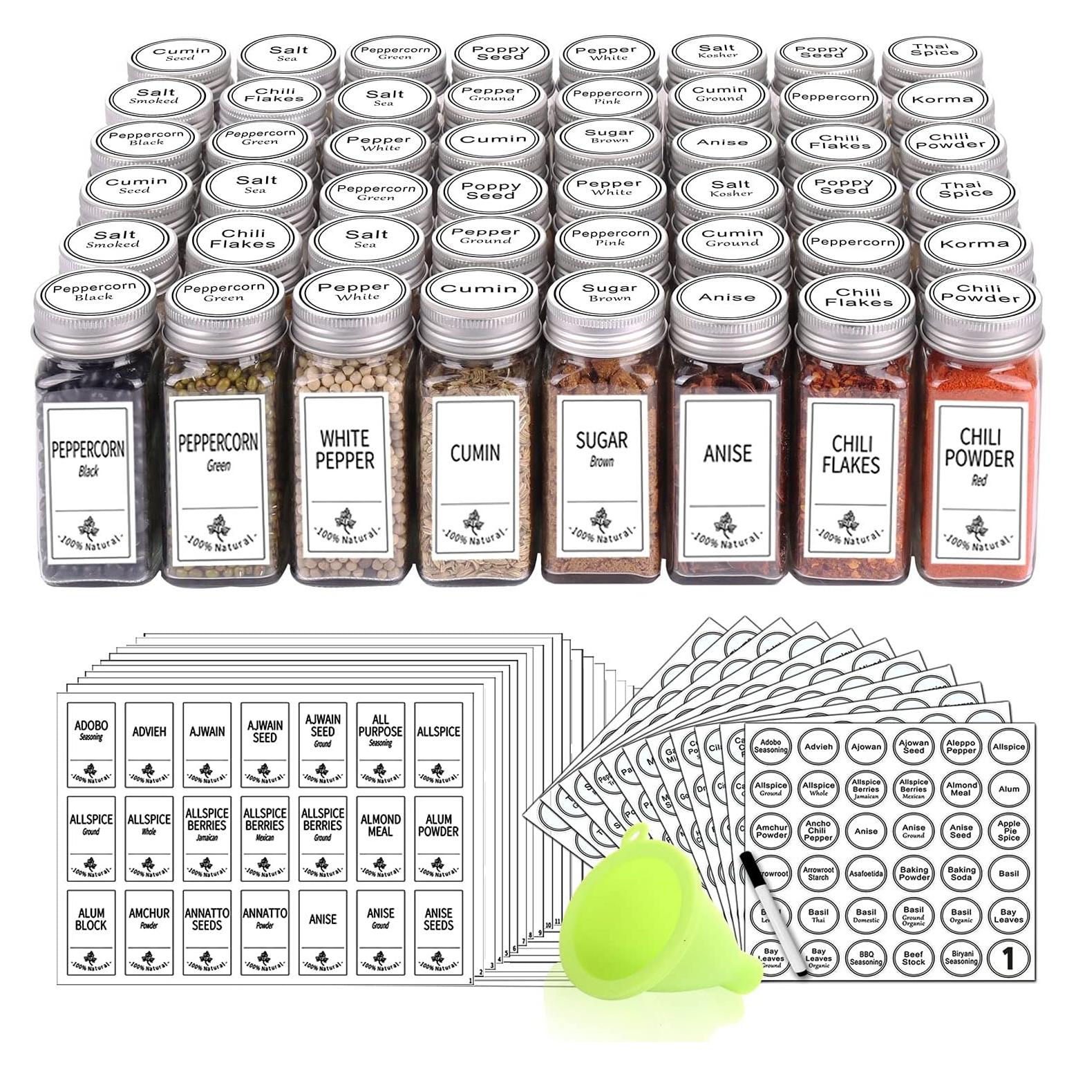 Tarros de Especias de Vidrio SWOMMOLY 48 Piezas 4 oz con Etiquetas