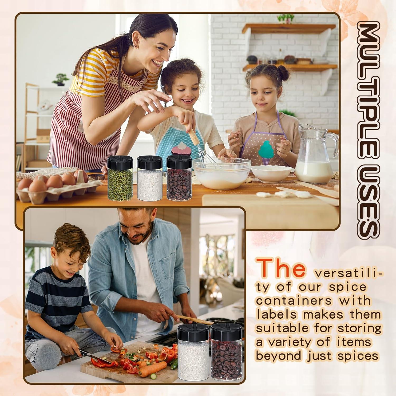 18 Tarros de Especias Plástico 300ml Uiifan con Tapas Negras