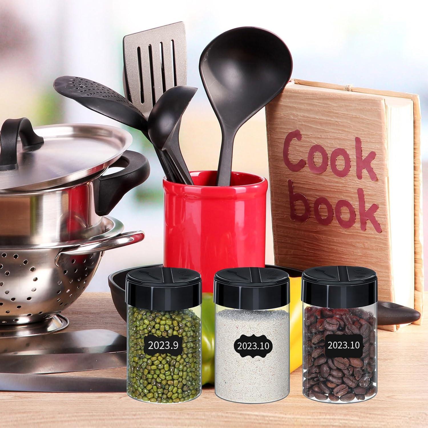 18 Tarros de Especias Plástico 300ml Uiifan con Tapas Negras