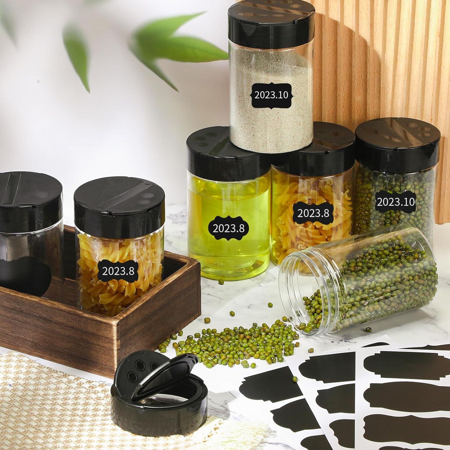 18 Tarros de Especias Plástico 300ml Uiifan con Tapas Negras