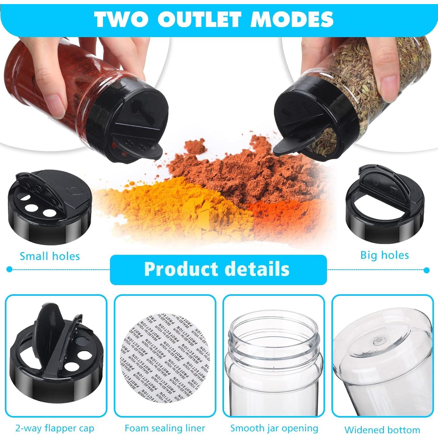 48 Tarros de Especias Plástico Transparente con Tapas Dosificadoras