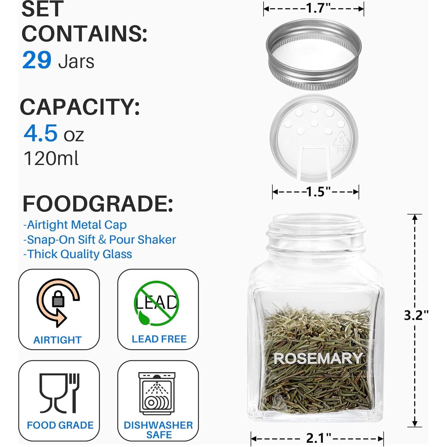 Tarros de Especias de Vidrio MIUKAA 29 Piezas 120ml con Etiquetas