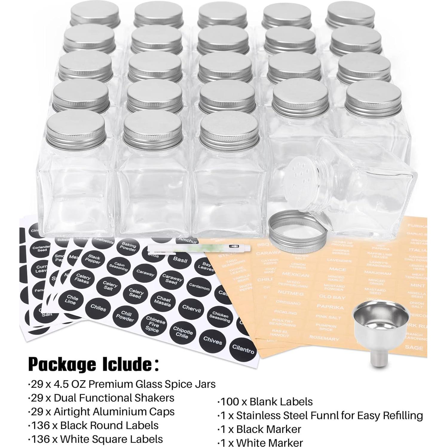 Tarros de Especias de Vidrio MIUKAA 29 Piezas 120ml con Etiquetas