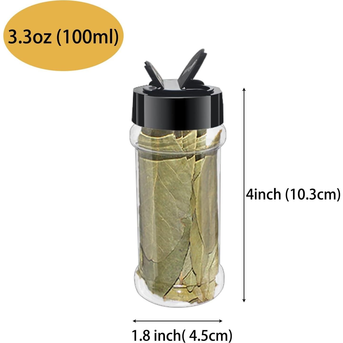 Paquete de 24 Tarros de Especias Plástico 100 ml con Tapas Negras