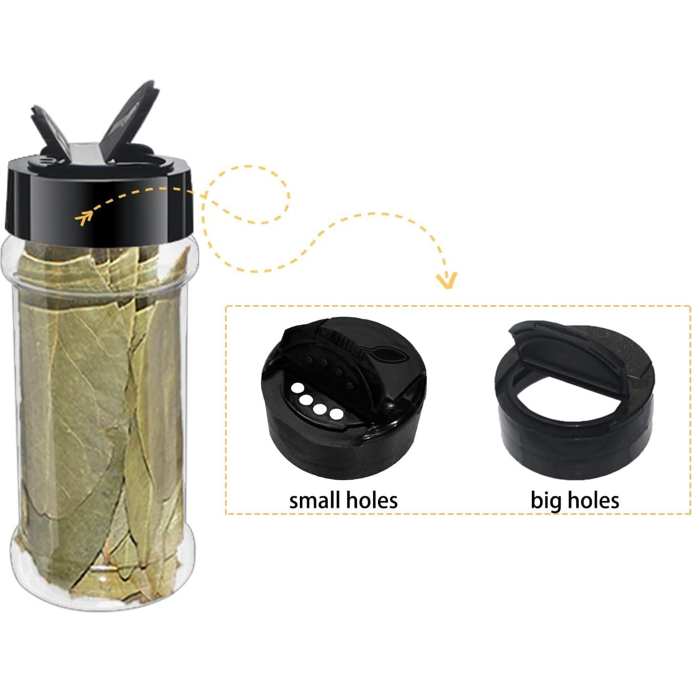 Paquete de 24 Tarros de Especias Plástico 100 ml con Tapas Negras