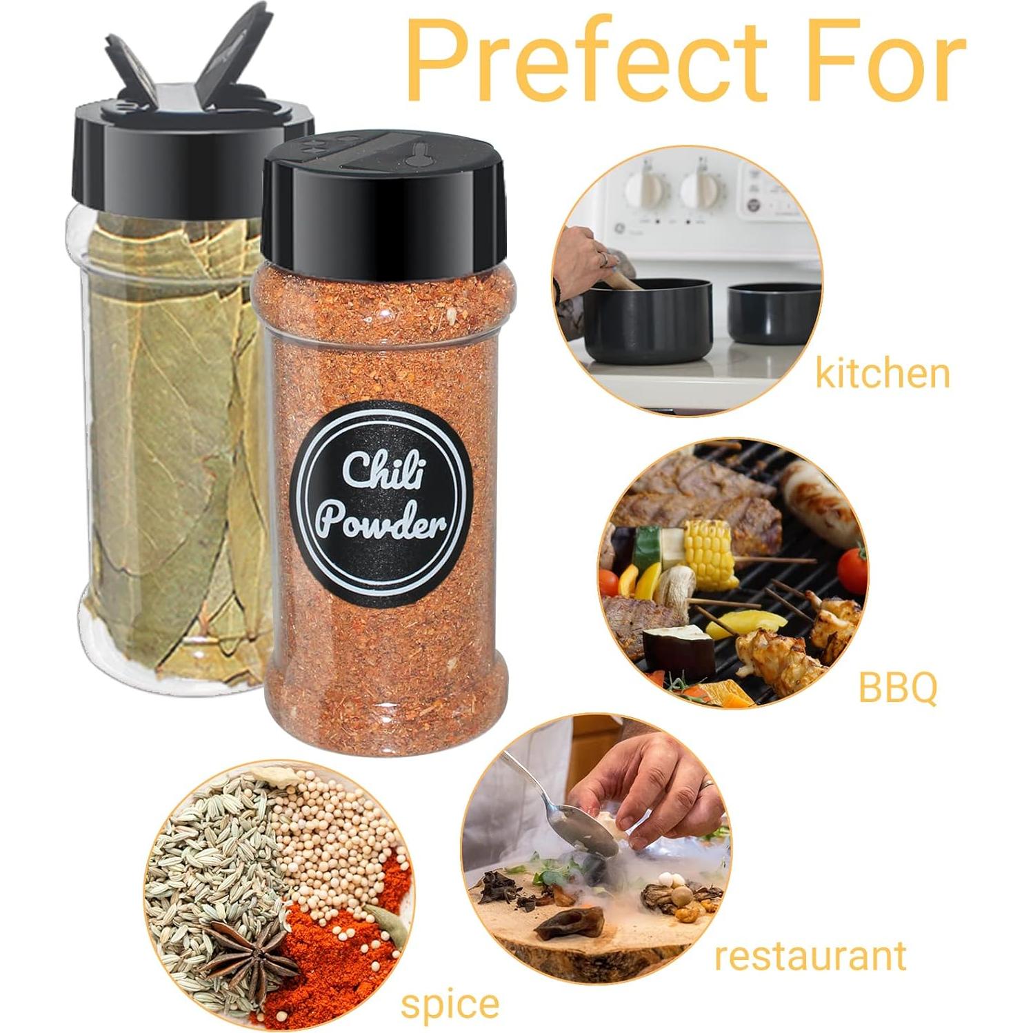 Paquete de 24 Tarros de Especias Plástico 100 ml con Tapas Negras