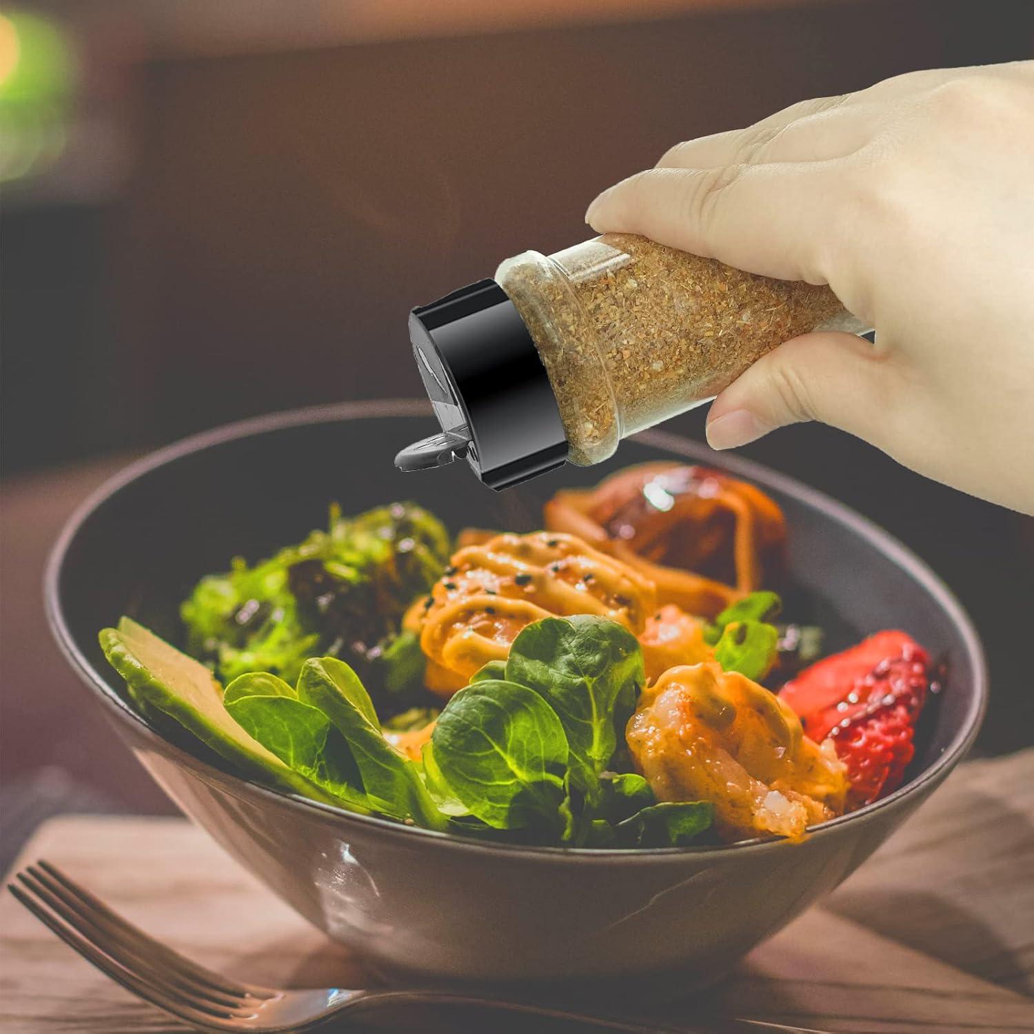 Paquete de 24 Tarros de Especias Plástico 100 ml con Tapas Negras