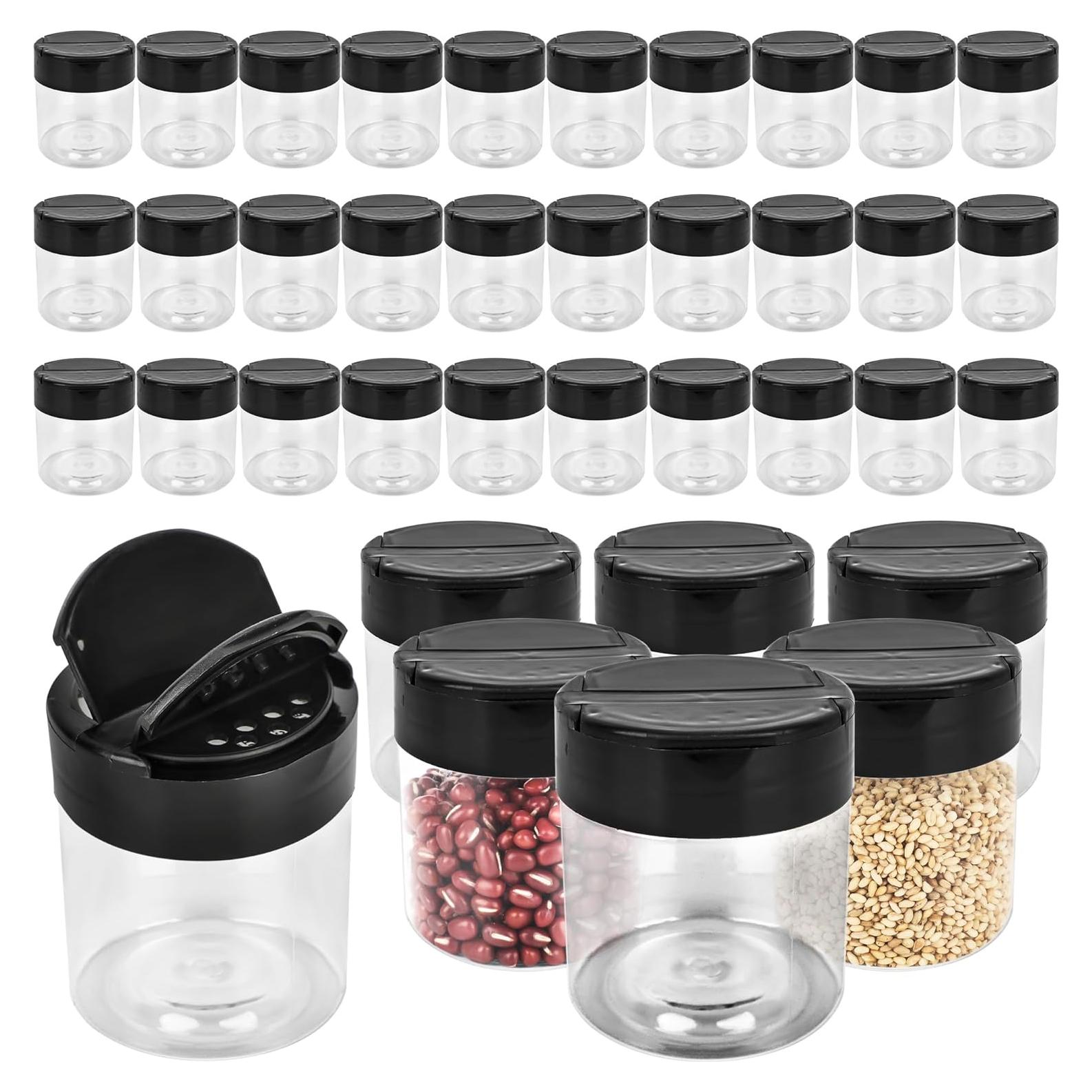 Paquete de 36 frascos de especias plásticos 120 ml con tapa negra