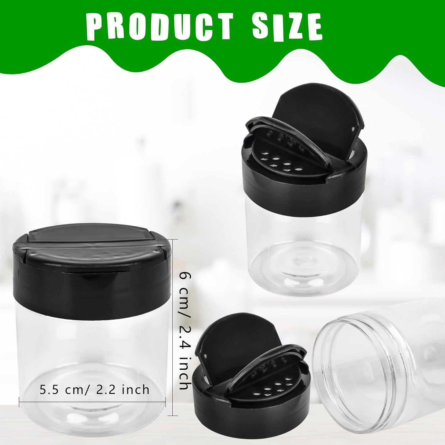 Paquete de 36 frascos de especias plásticos 120 ml con tapa negra