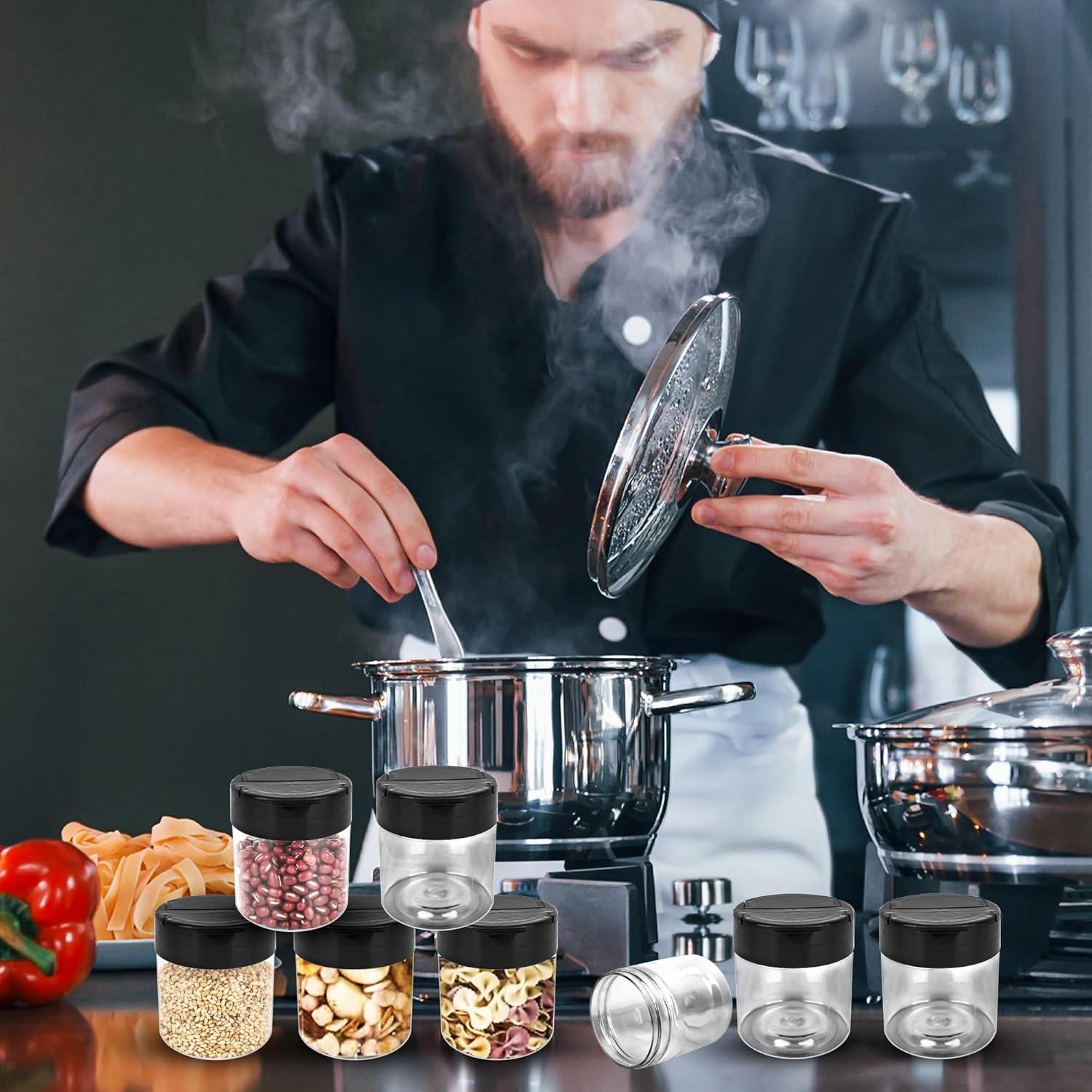 Paquete de 36 frascos de especias plásticos 120 ml con tapa negra