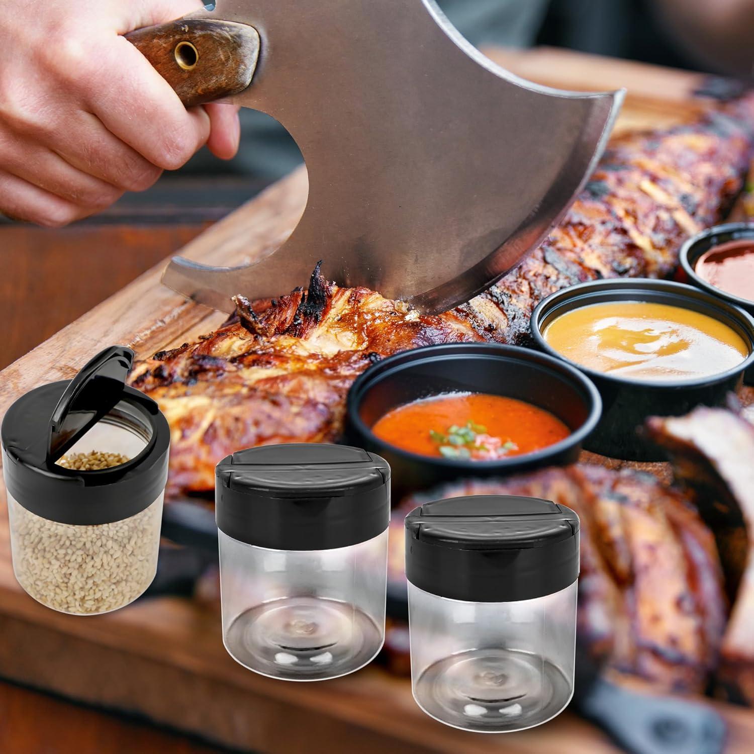 Paquete de 36 frascos de especias plásticos 120 ml con tapa negra