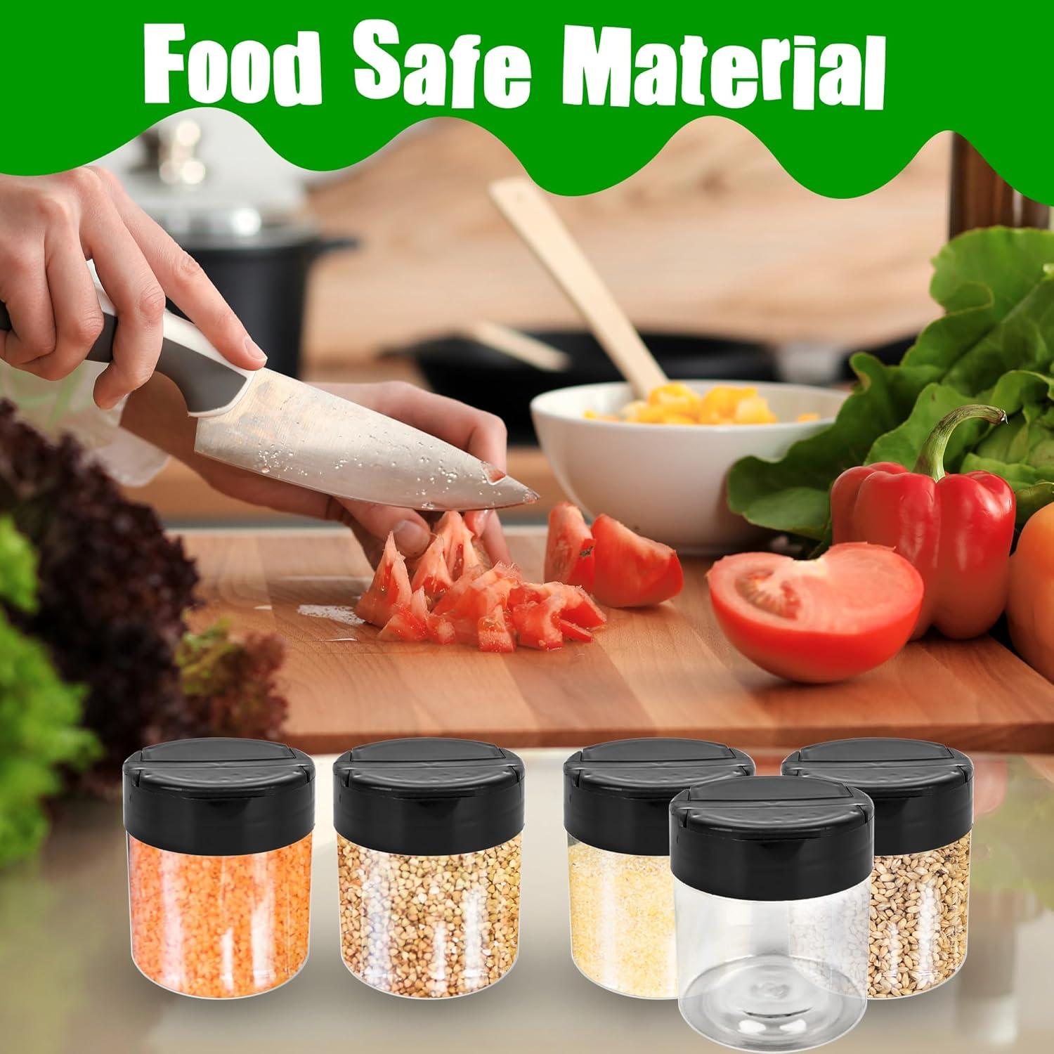 Paquete de 36 frascos de especias plásticos 120 ml con tapa negra