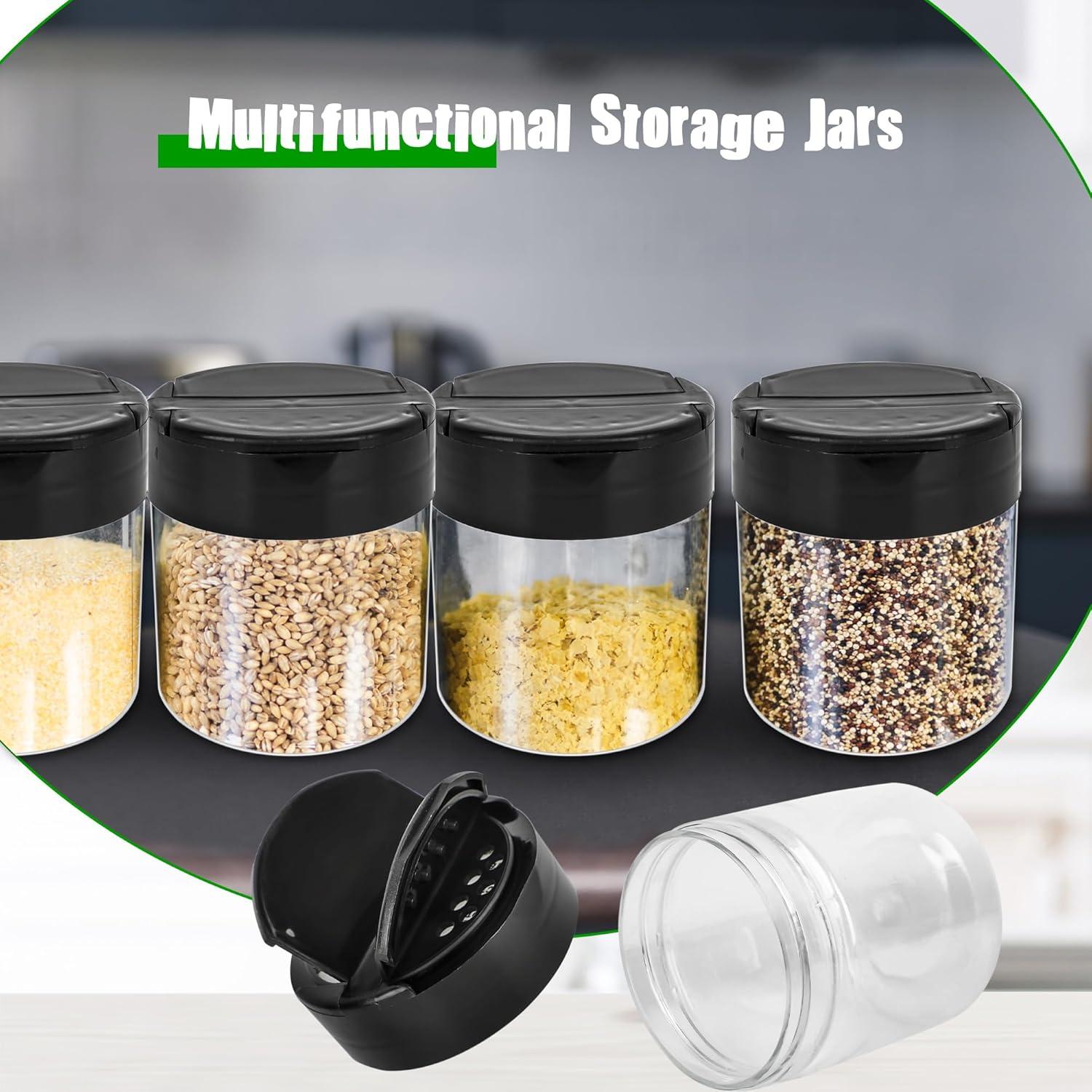 Paquete de 36 frascos de especias plásticos 120 ml con tapa negra