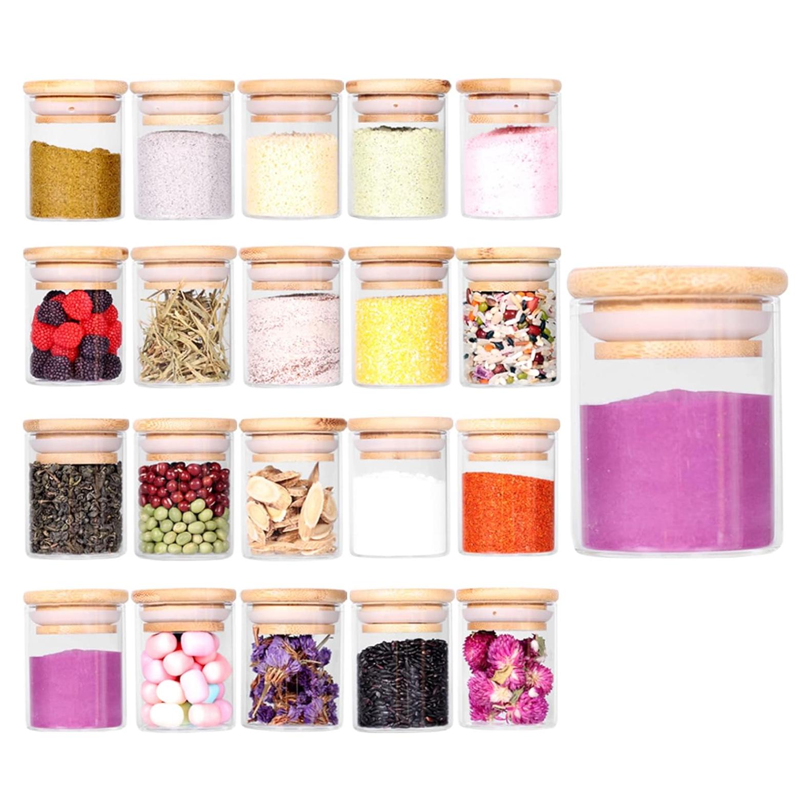 Juego de 20 Tarros de Especias Tzerotone 74.8ml Vidrio y Bambú