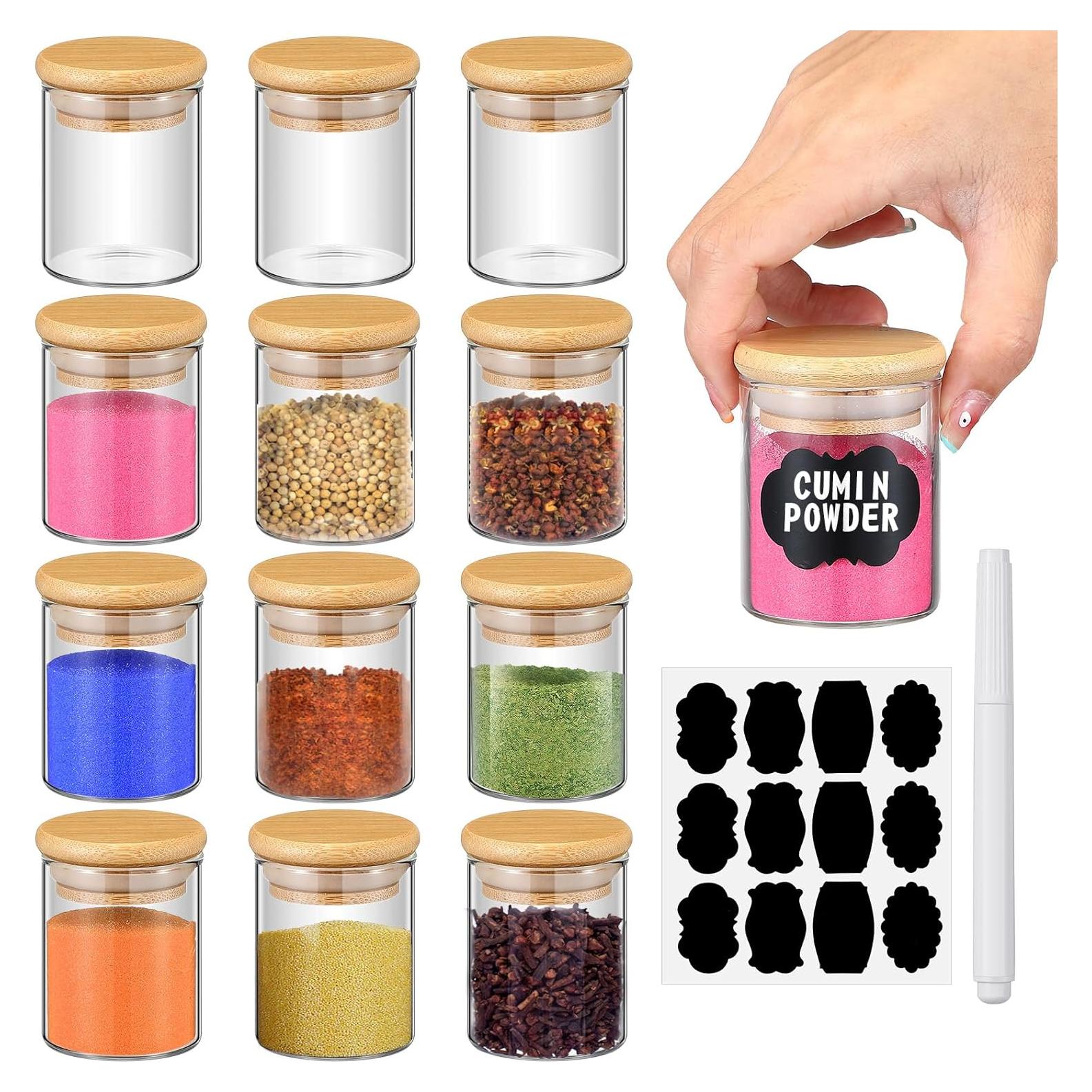 Tarros de Especias de Vidrio Roshtia 12 Pcs con Tapas de Bambú