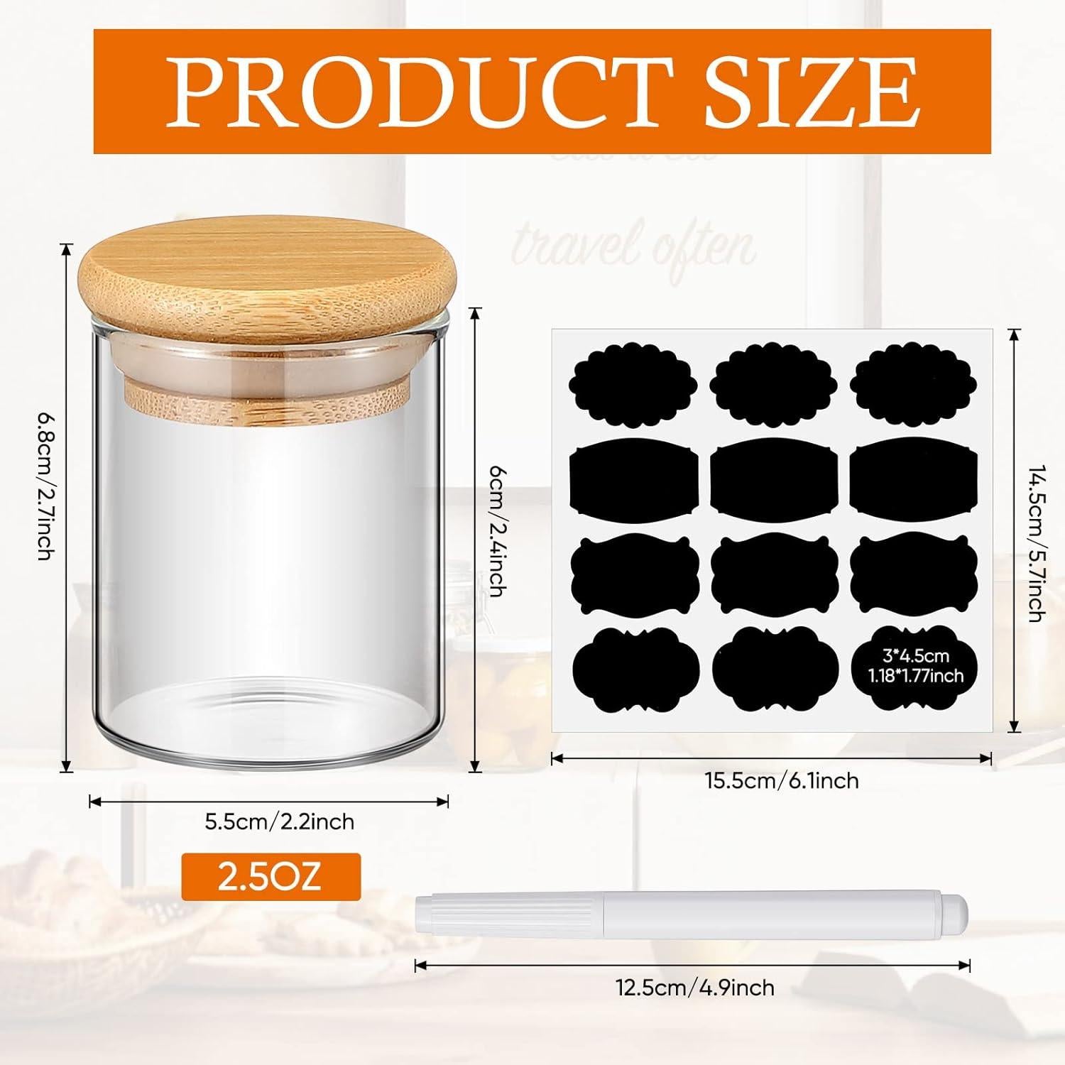 Tarros de Especias de Vidrio Roshtia 12 Pcs con Tapas de Bambú