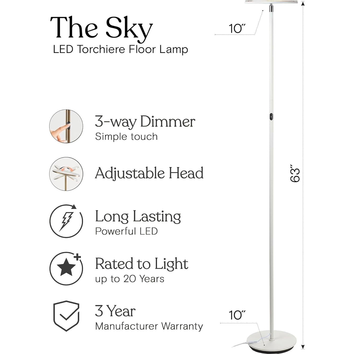 Lámpara de Pie Brightech Sky LED Regulable Blanca 3000K