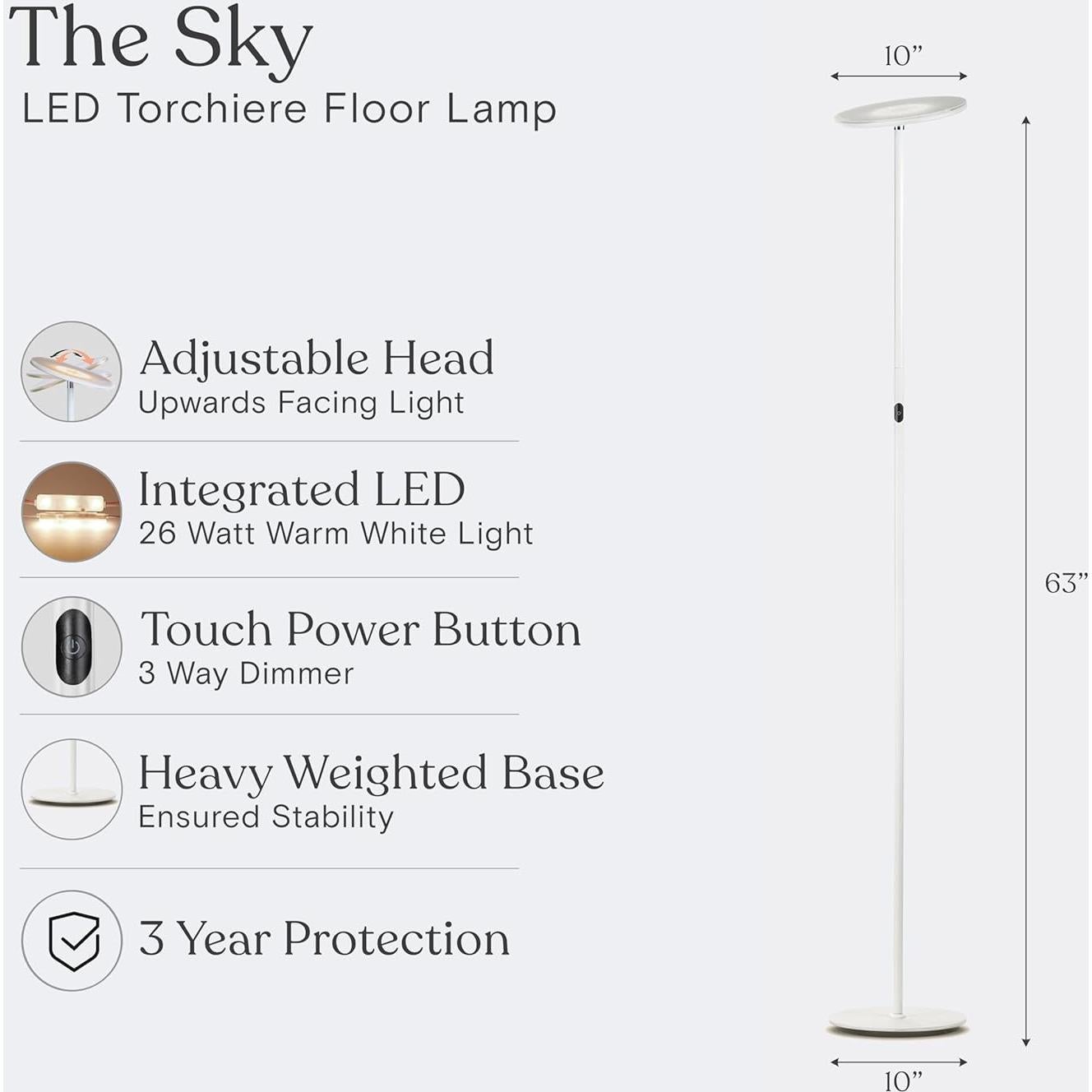 Lámpara de Pie Brightech Sky LED Regulable Blanca 3000K