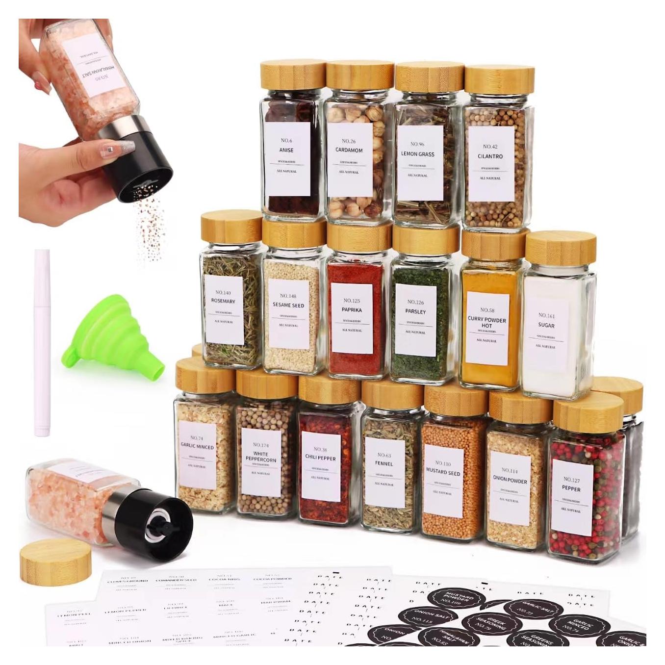 Set de Tarros de Especias de Vidrio Forhaodejia - 24 Pcs con Tapas de Bambú