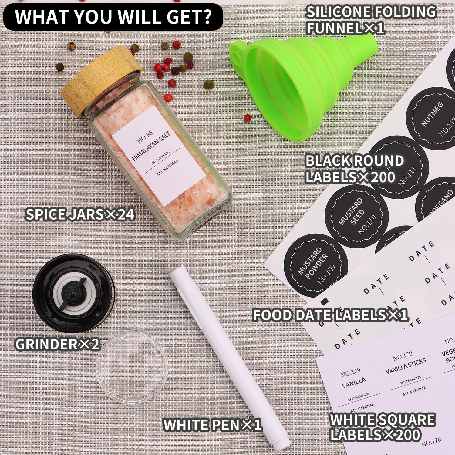 Set de Tarros de Especias de Vidrio Forhaodejia - 24 Pcs con Tapas de Bambú