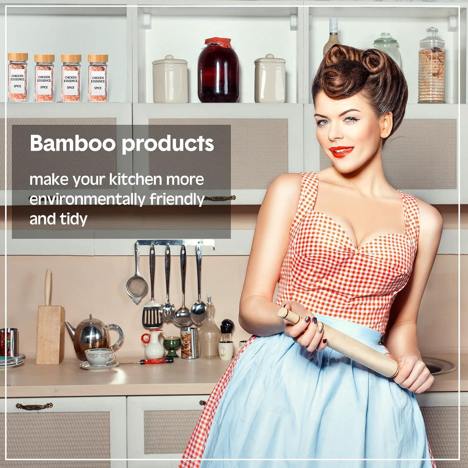 28 Tapas de Tarro de Bambú Herméticas Mimorou para Especias