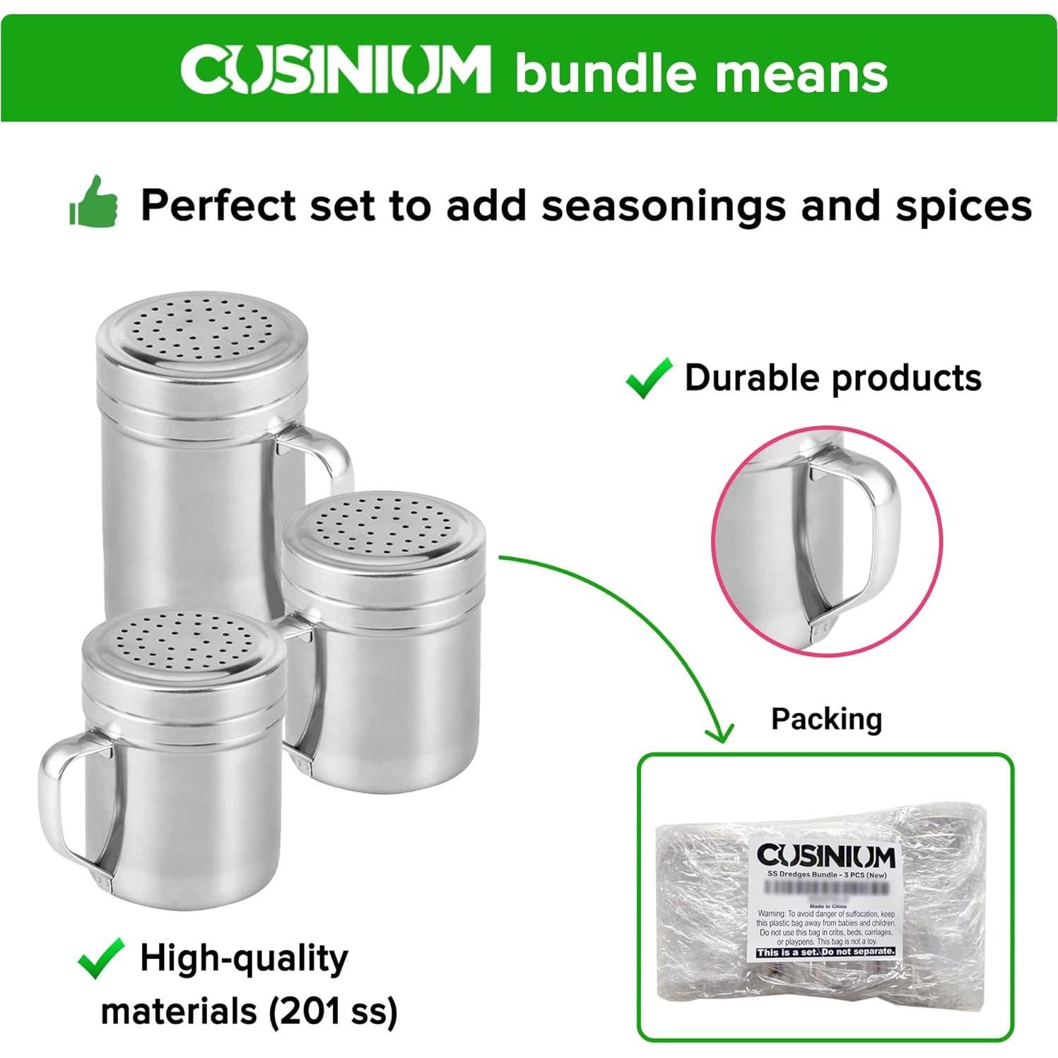 Paquete de Sacudidores de Acero Inoxidable CUSINIUM 3pcs