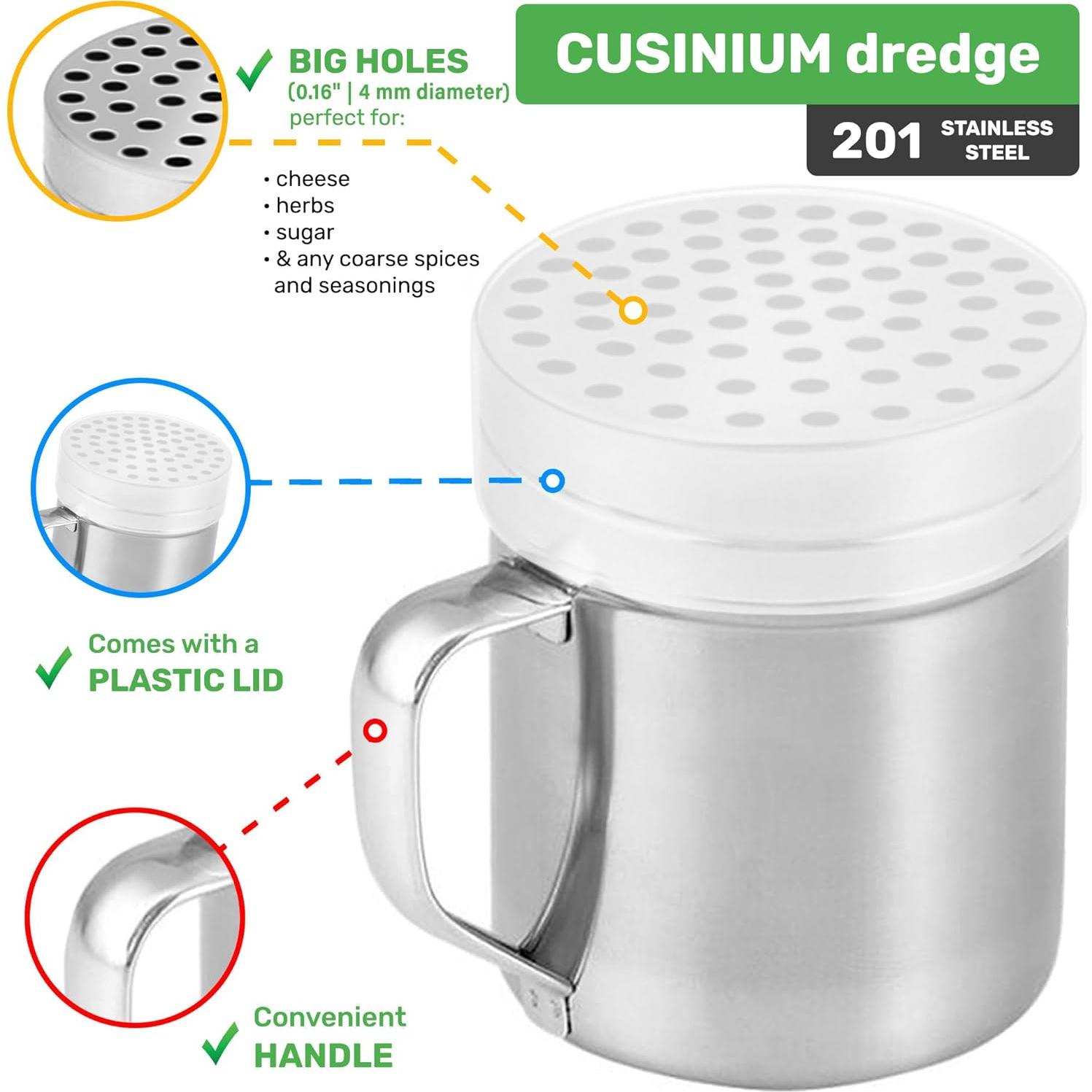 Juego de 3 Dredges CUSINIUM 10oz Acero Inoxidable con Mango