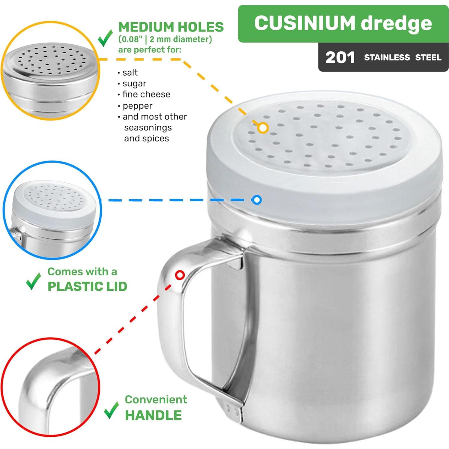 Juego de 3 Dredges CUSINIUM 10oz Acero Inoxidable con Mango