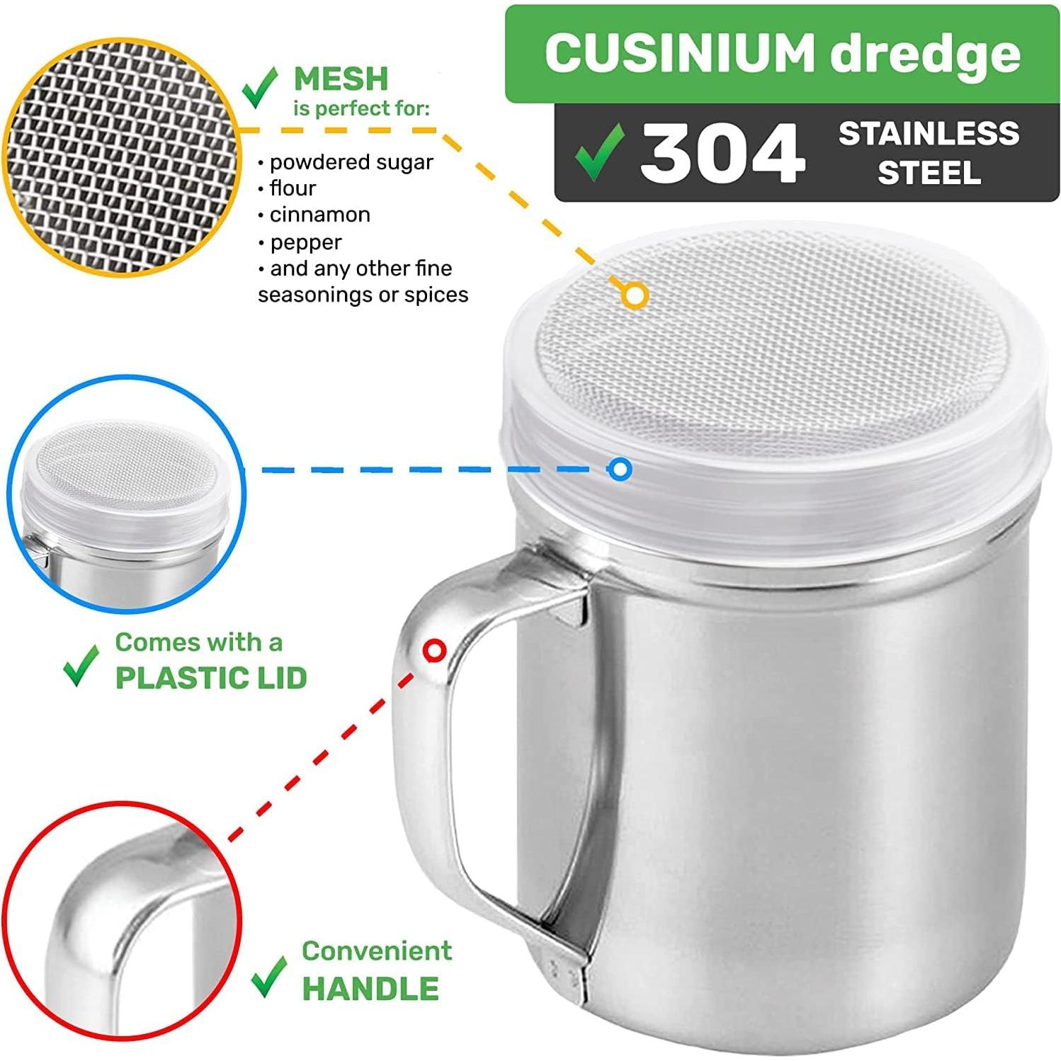 Juego de 3 Dredges CUSINIUM 10oz Acero Inoxidable con Mango