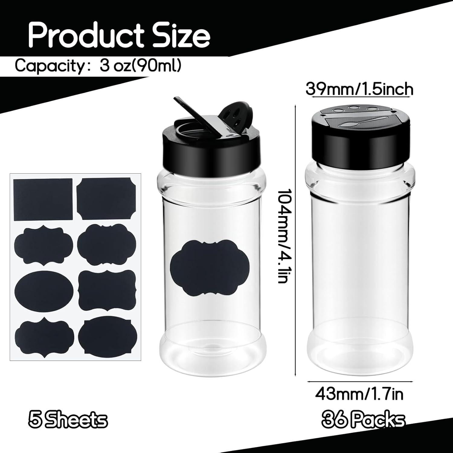 Tarros de Especias Plástico Ysglory 36 Piezas 90ml Transparentes