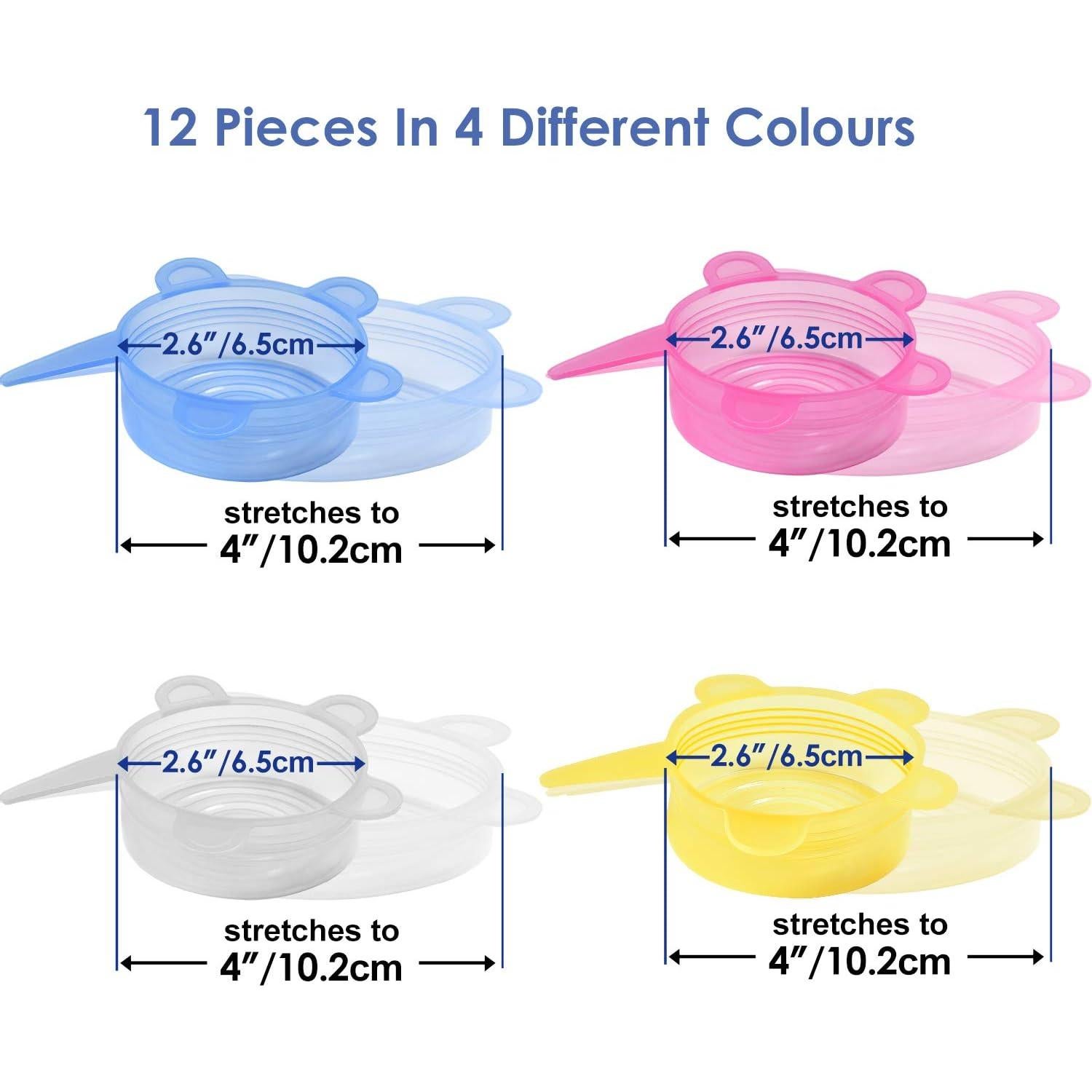 Tapas de Silicona Reutilizables Longzon - Paquete de 12, 6.6 a 10.2 cm