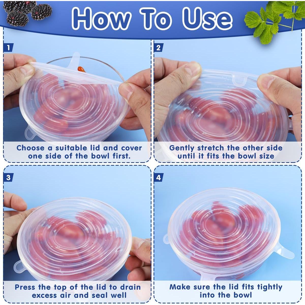 12 Tapas de Silicona Reutilizables Taefuwr - Blanco y Azul