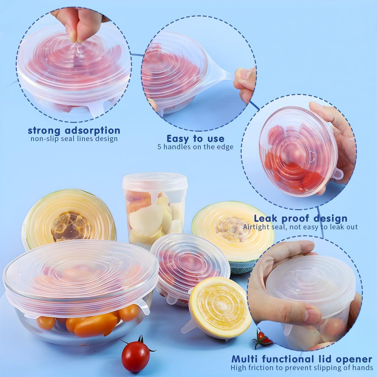 12 Tapas de Silicona Reutilizables Taefuwr - Blanco y Azul