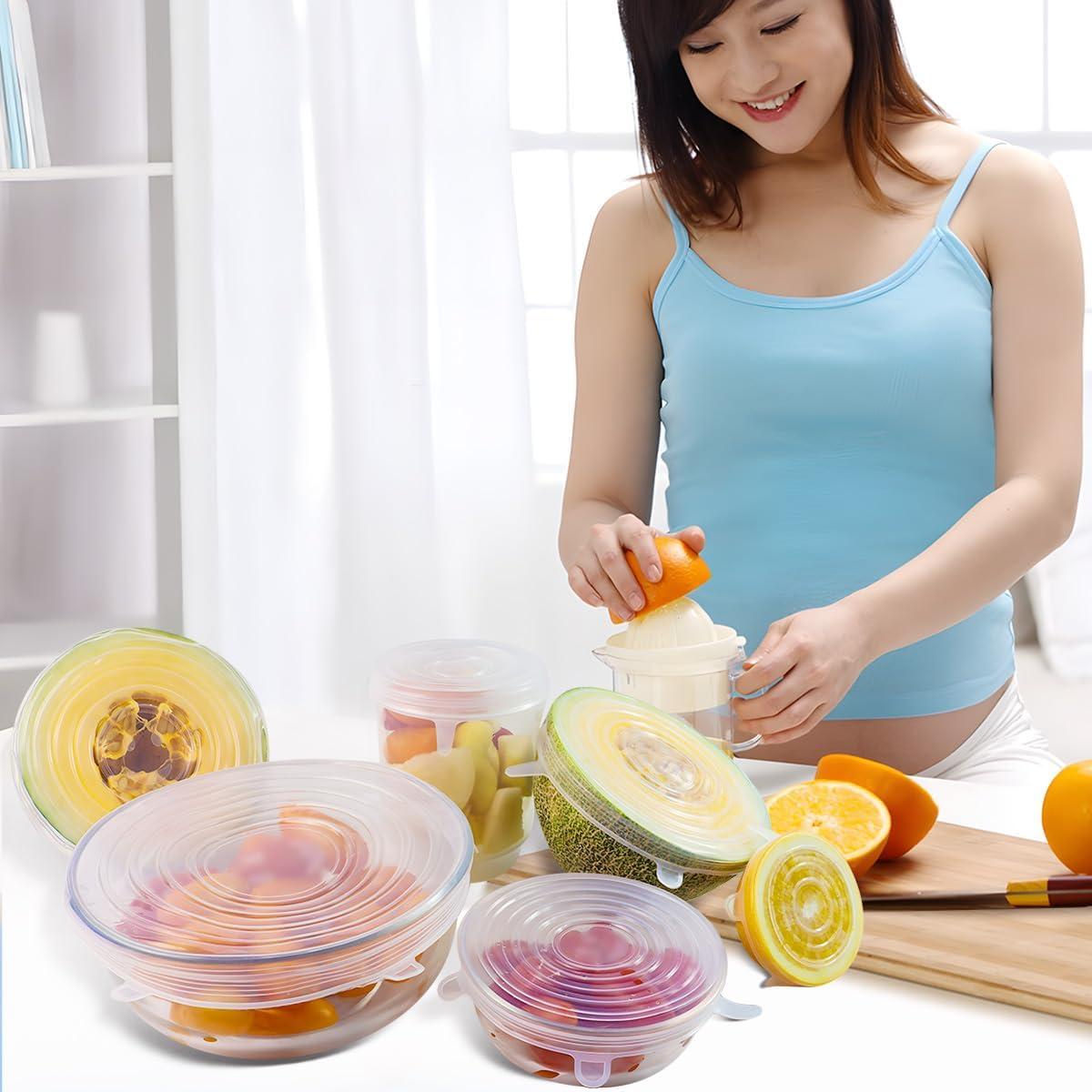 12 Tapas de Silicona Reutilizables Taefuwr - Blanco y Azul