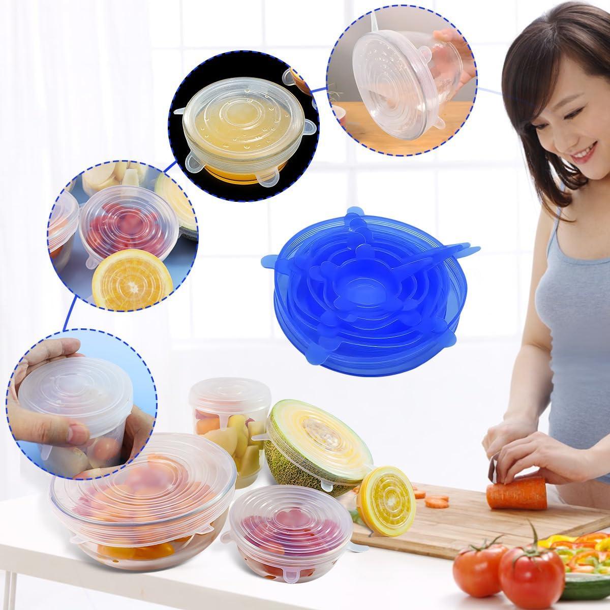 12 Tapas de Silicona Reutilizables Taefuwr - Blanco y Azul