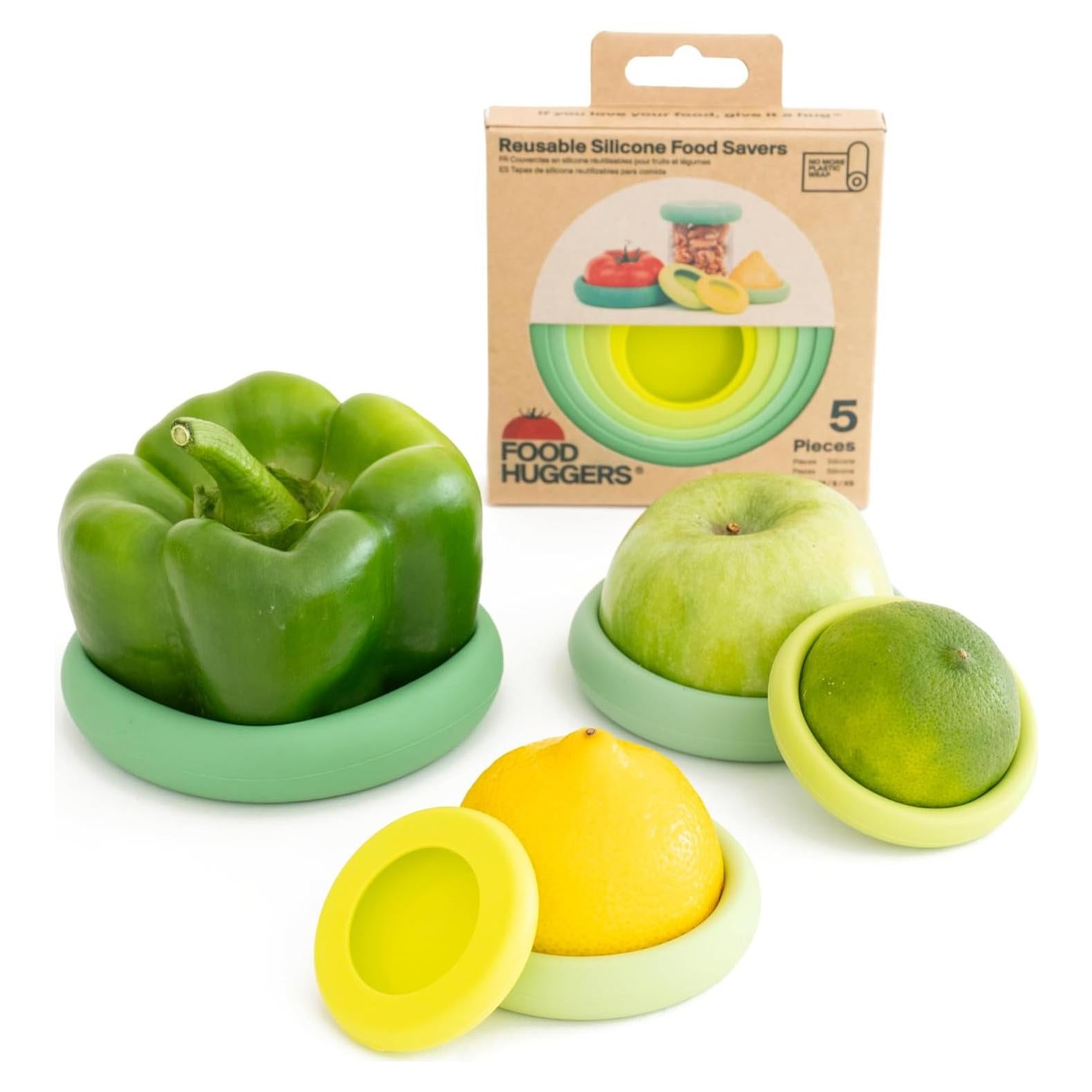 Food Huggers 5 Piezas Silicona Reutilizables Verde Salvia