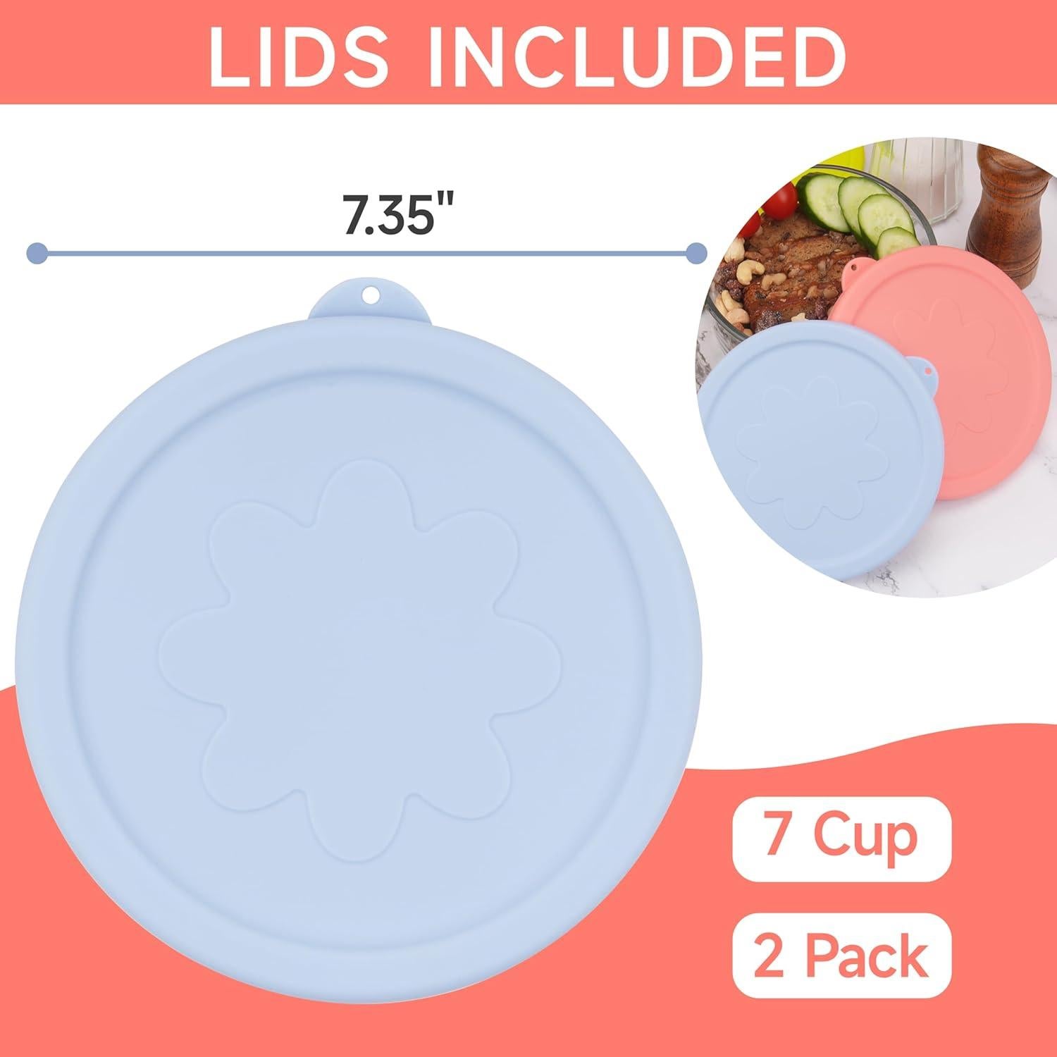 Tapa de Silicona LUVCOSY para Recipientes de Vidrio 7 Tazas - 2 Paquete