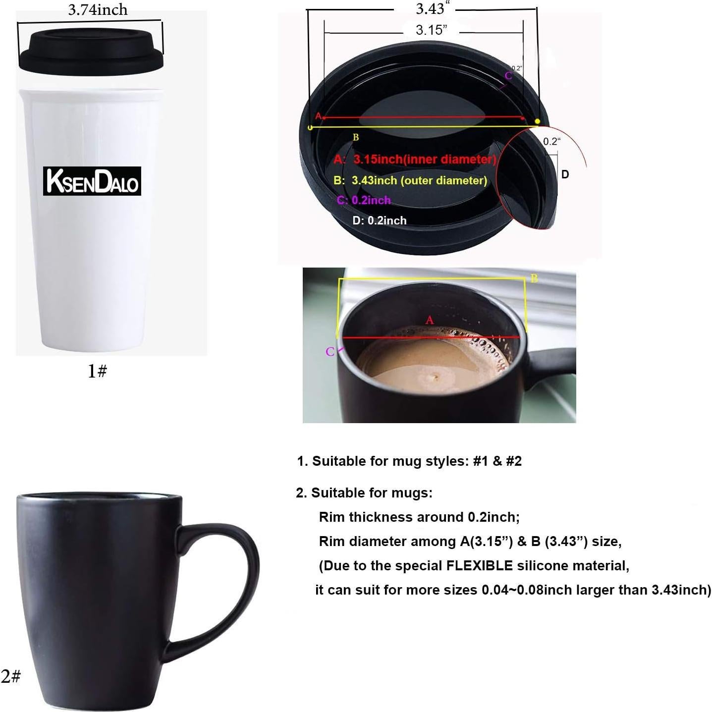 Tapa de Taza de Café Reutilizable KSENDALO - 5 Piezas, Negro