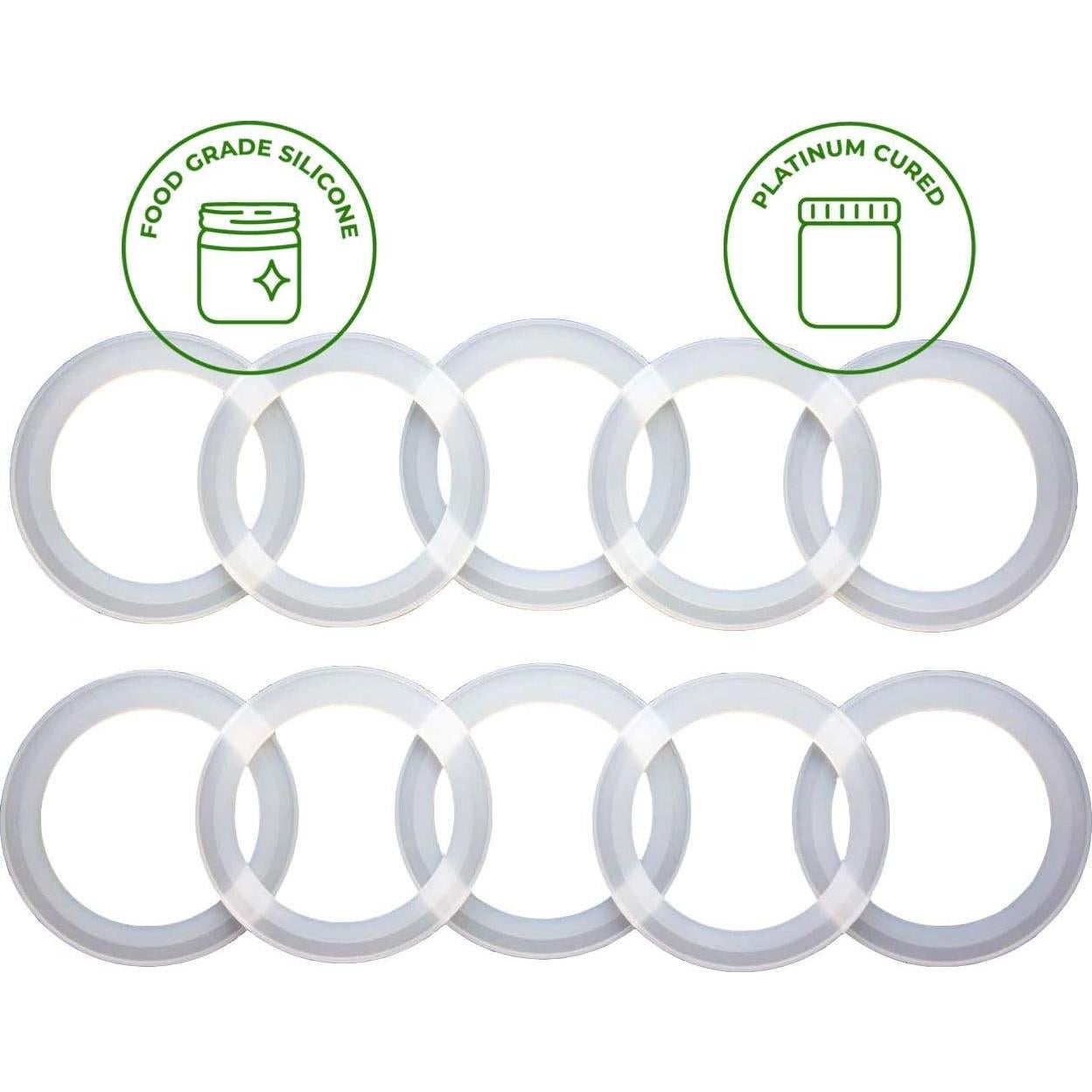 Juntas de Sellado de Silicona Platino Mason Jar - 10 Pcs Boca Regular