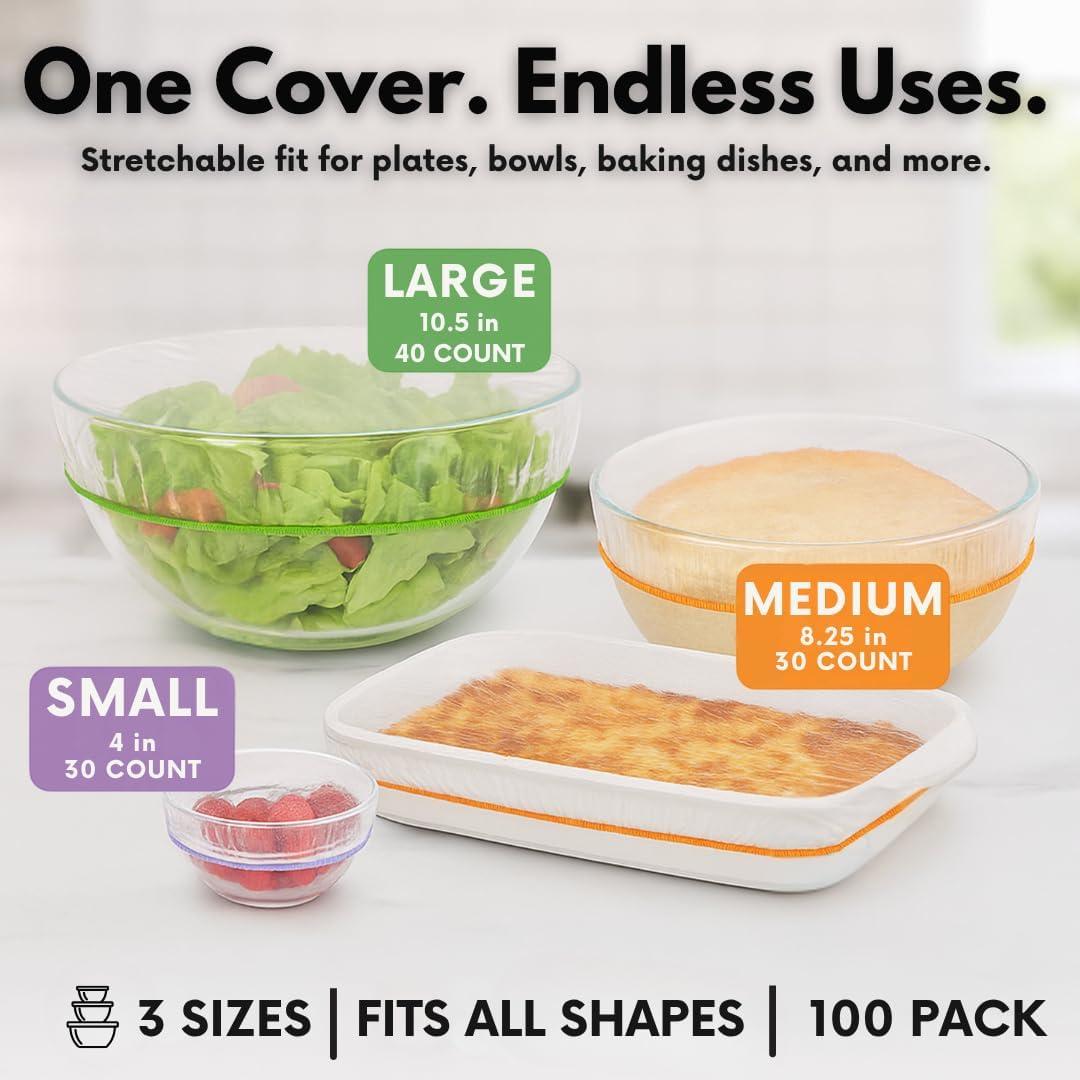 Cubiertas de Tazón Reutilizables Kitchen Strong - 100 Piezas, 3 Tamaños