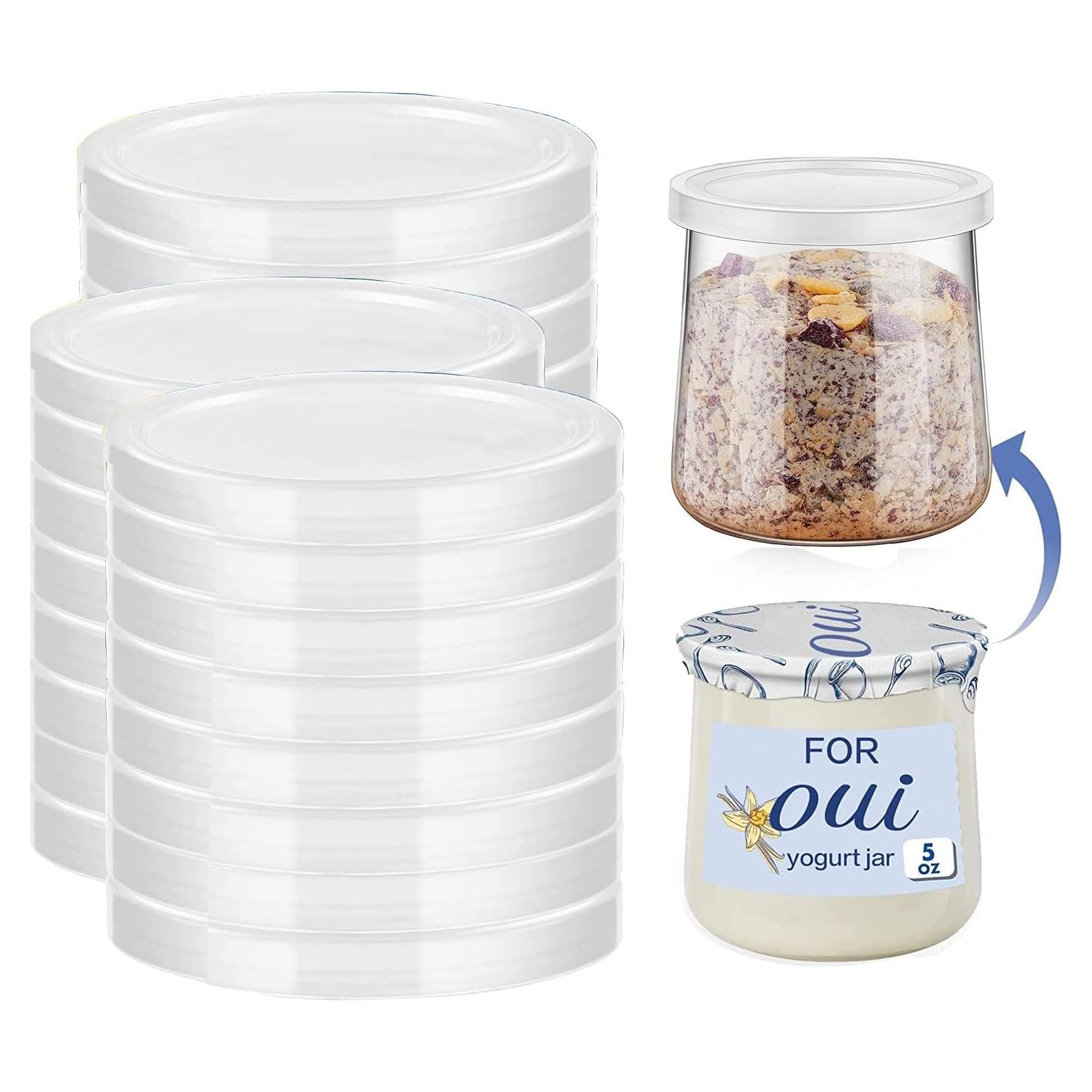 15 Tapas de Tarros de Yogur Oui - Plástico Transparente Reutilizable