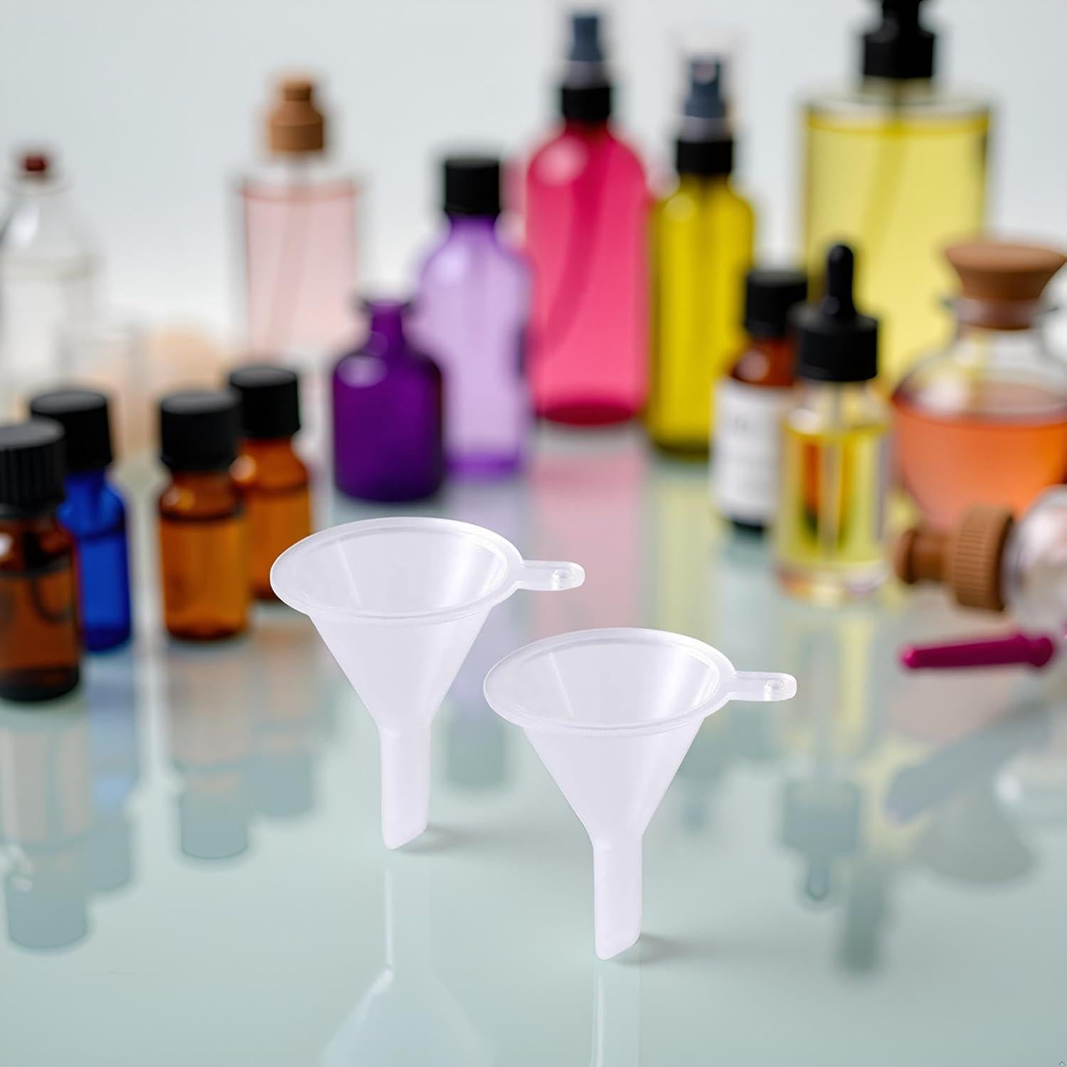 Juego de 2 Mini Embudos de Plástico Transparente para Líquidos